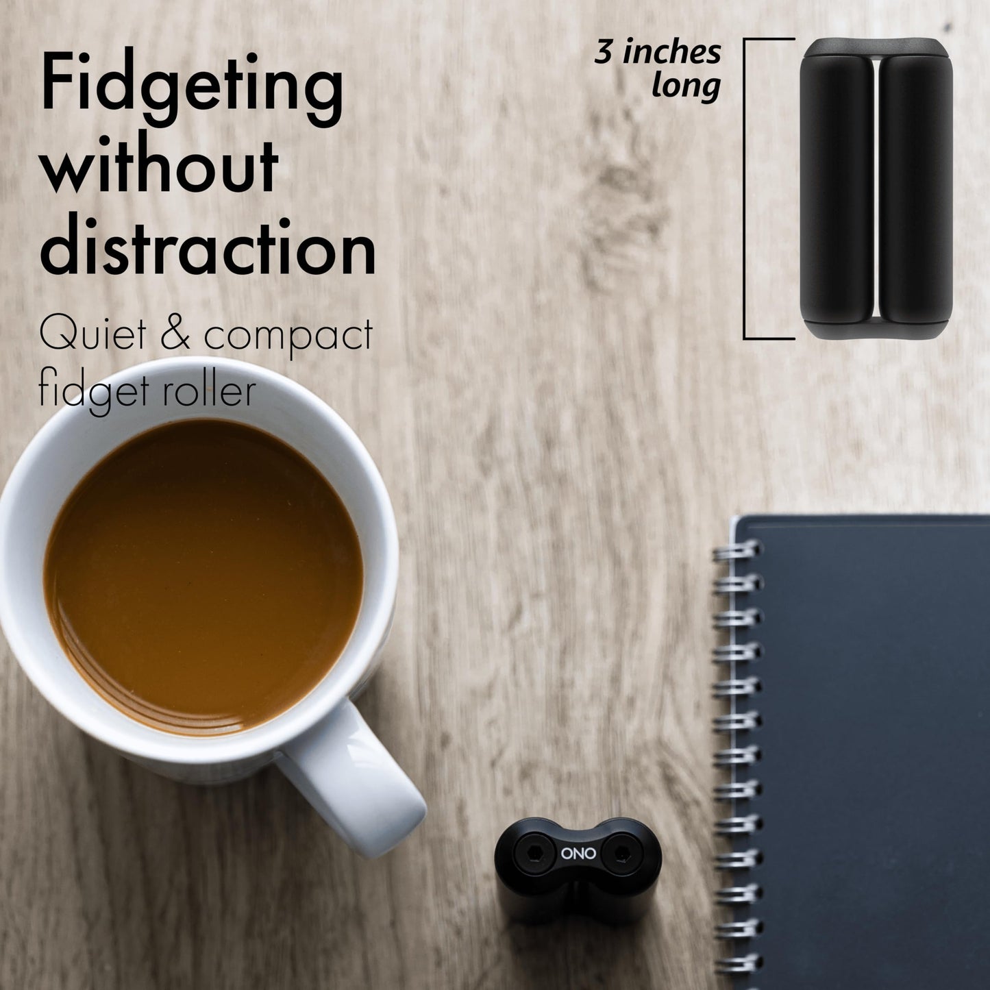 ONO Roller - Handheld Fidget Toy for Adults | Stress Relief, Focus, Portable Aluminum (Black, Junior Size)