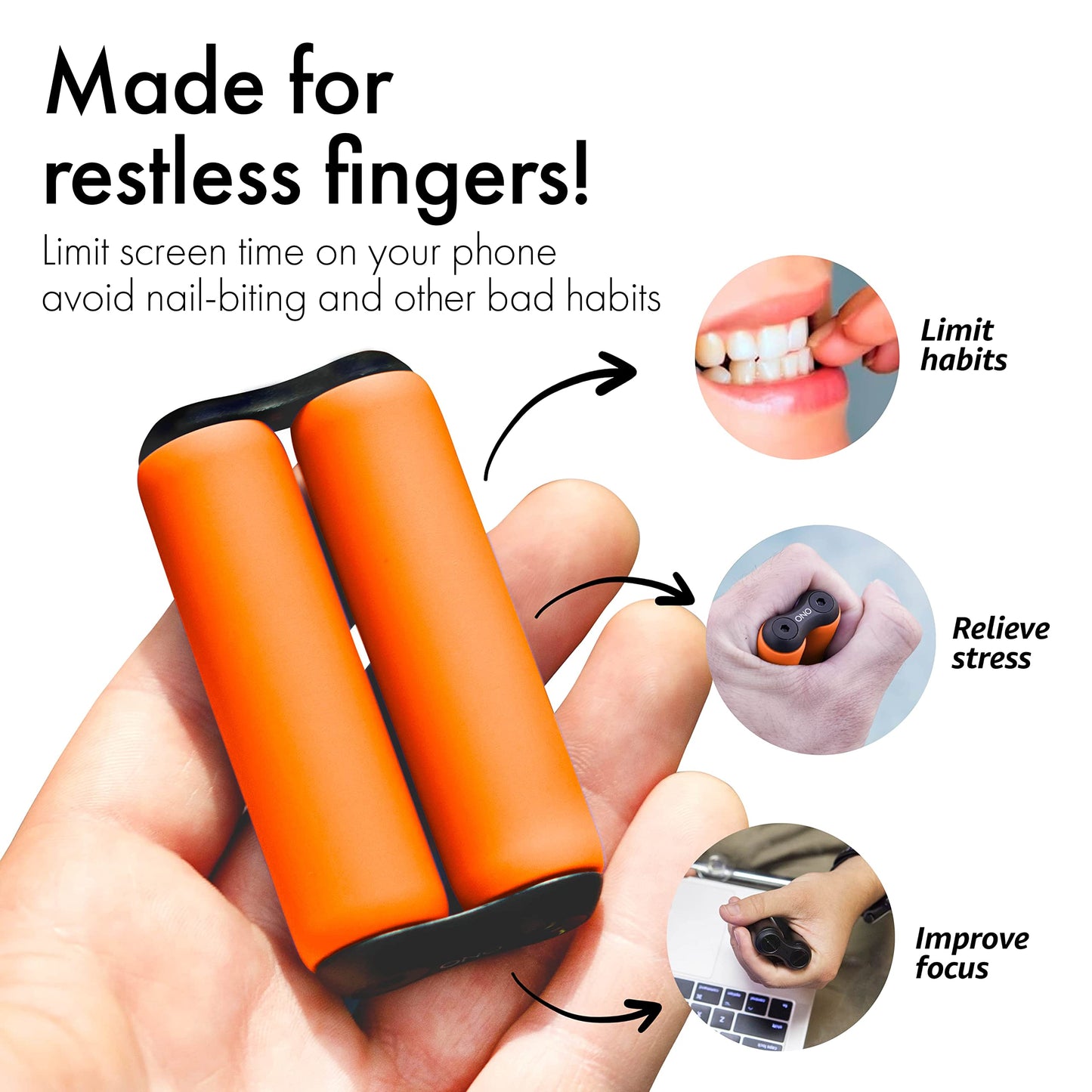 ONO Roller Jr. – Handheld Fidget Toy (Orange, Junior Size) for Silent Stress Relief and Focus
