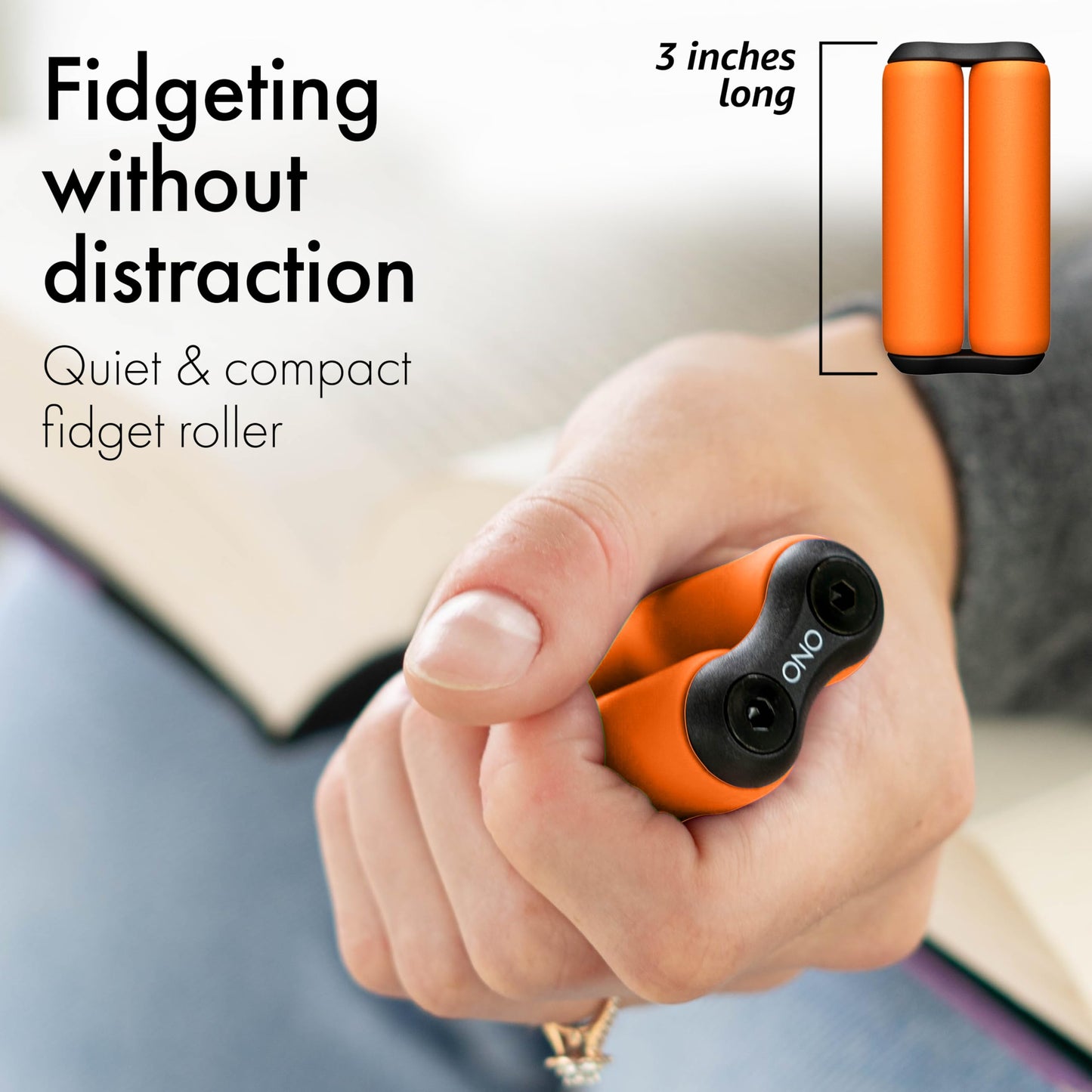 ONO Roller Jr. – Handheld Fidget Toy (Orange, Junior Size) for Silent Stress Relief and Focus