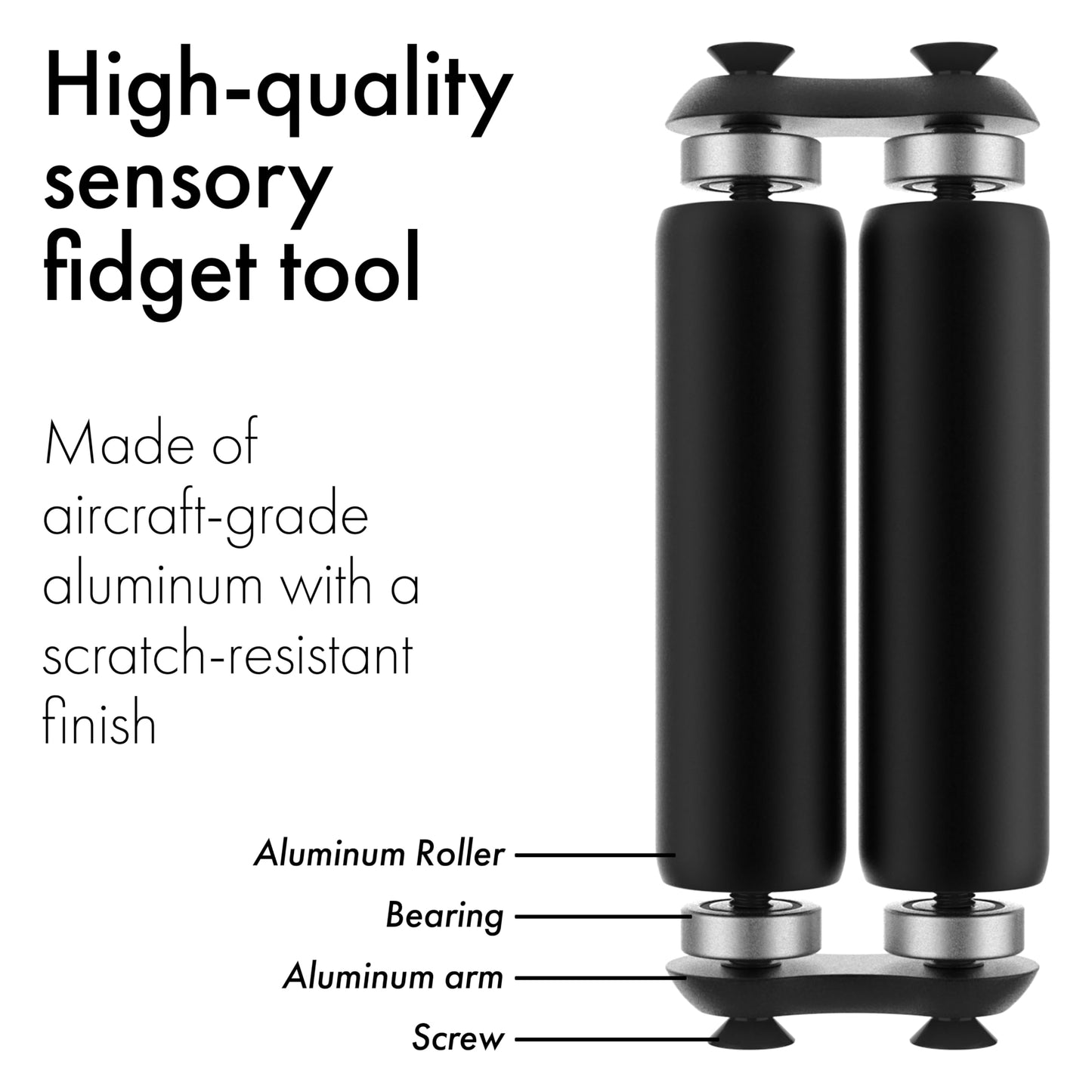 ONO Roller - Handheld Fidget Toy for Adults | Stress Relief, Focus, Portable Aluminum (Black, Junior Size)