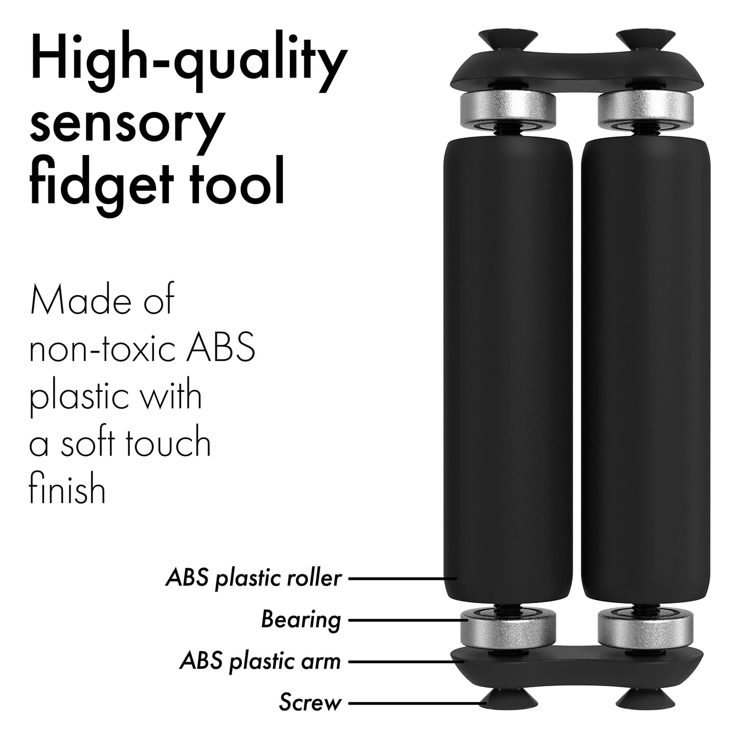 ONO Roller Jr - Silent Handheld Fidget Toy for Small Hands (Black, ABS Plastic)