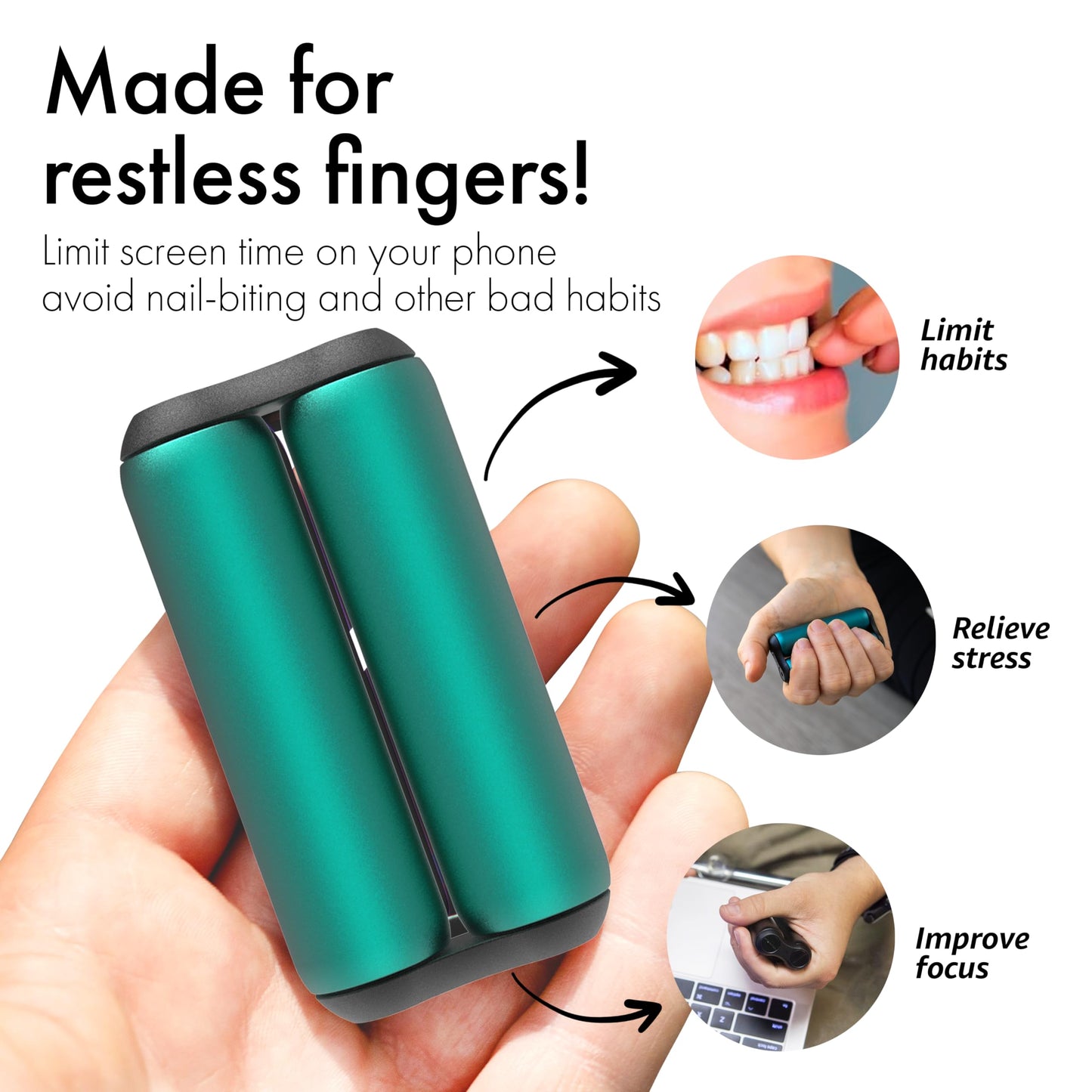 ONO Roller | Compact Aluminum Fidget Toy for Adults — Stress Relief, Focus, and Calm (Teal, Junior Size)