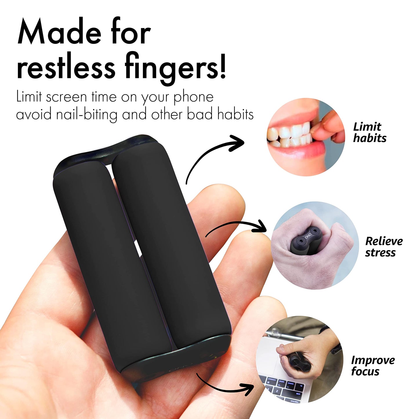 ONO Roller Jr - Silent Handheld Fidget Toy for Small Hands (Black, ABS Plastic)