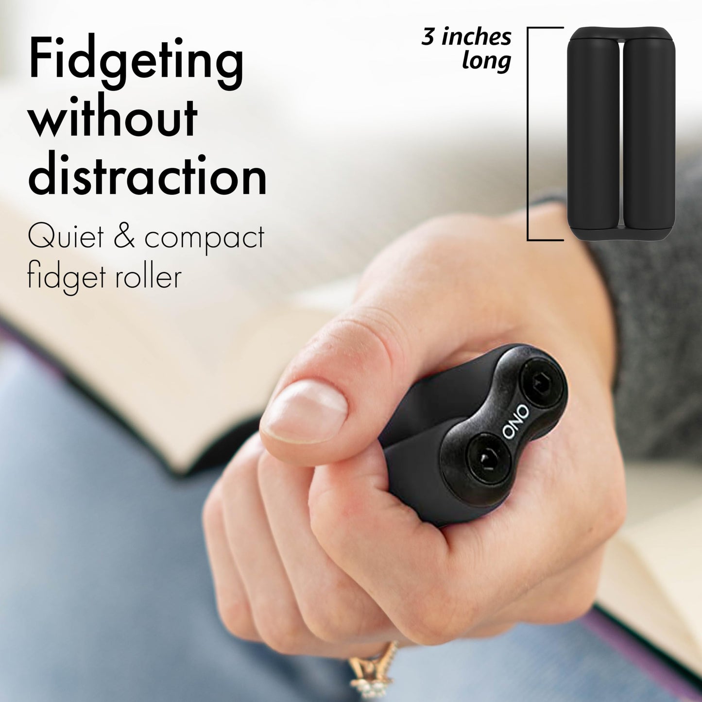 ONO Roller Jr - Silent Handheld Fidget Toy for Small Hands (Black, ABS Plastic)