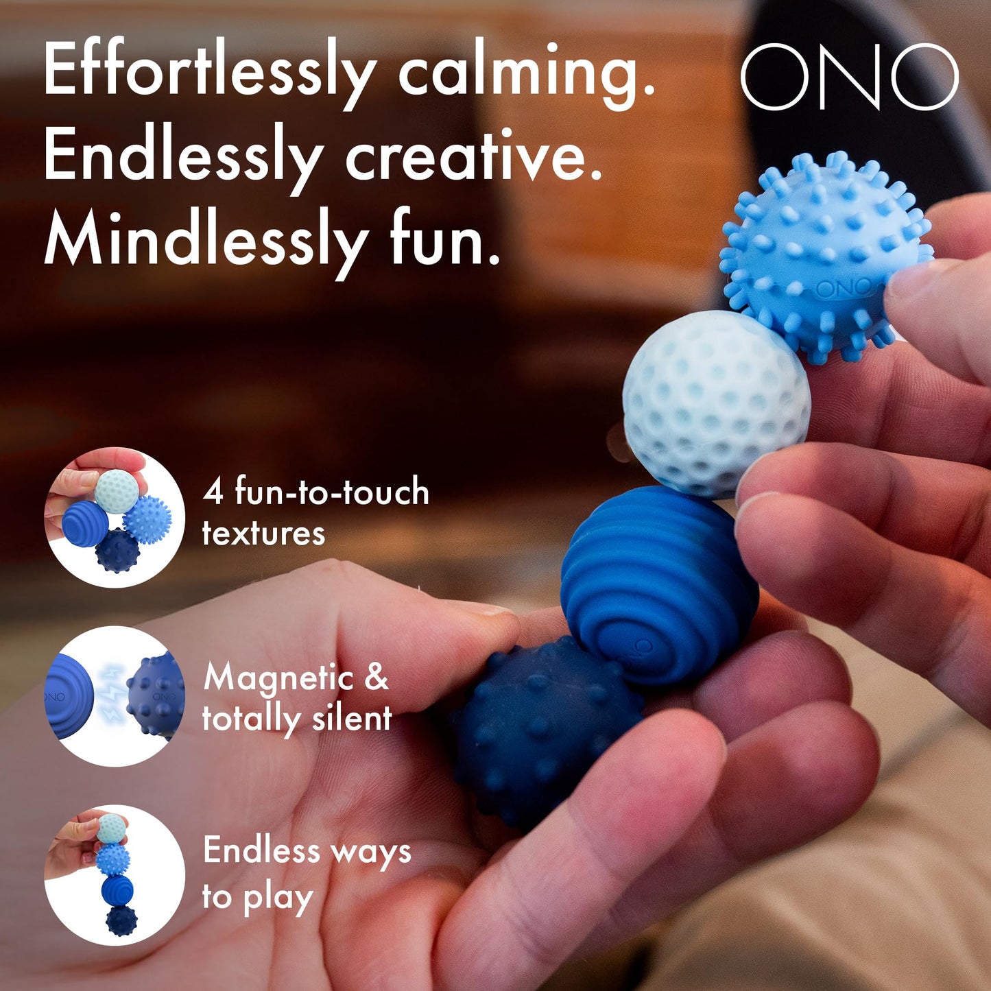 ONO Signets – Silicone Magnetic Balls with Textured Dimples, Bumps & Waves | Fidget Toy for Adults (Sapphire, Set of 8)