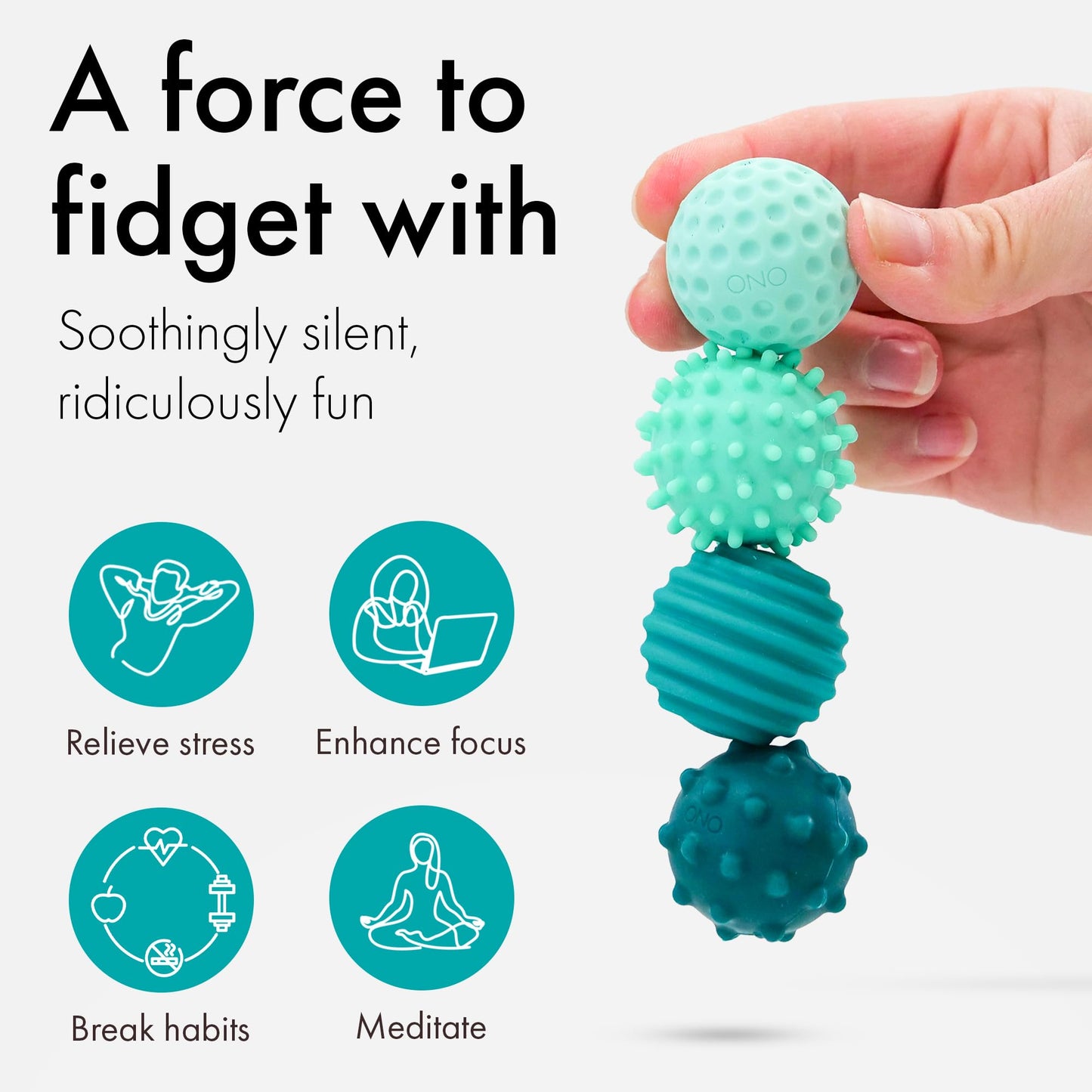 ONO Signets – Silicone Magnetic Fidget Balls with Textured Dimples, Bumps & Waves (Turquoise, Set of 4)