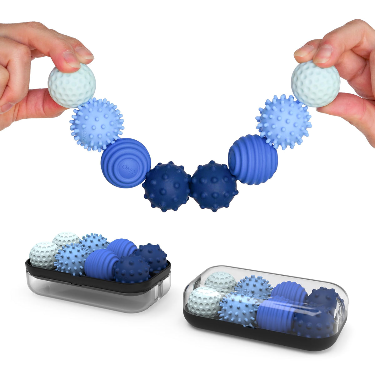 ONO Signets – Silicone Magnetic Balls with Textured Dimples, Bumps & Waves | Fidget Toy for Adults (Sapphire, Set of 8)