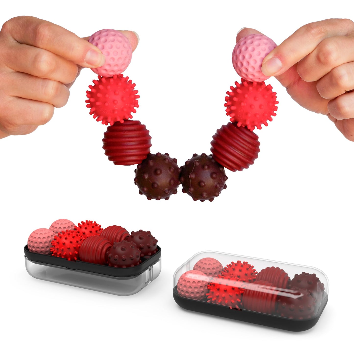 ONO Signets – Silicone Magnetic Balls with Textured Dimples, Bumps, and Waves | Ruby, Set of 8 | Fidget Toy for Adults