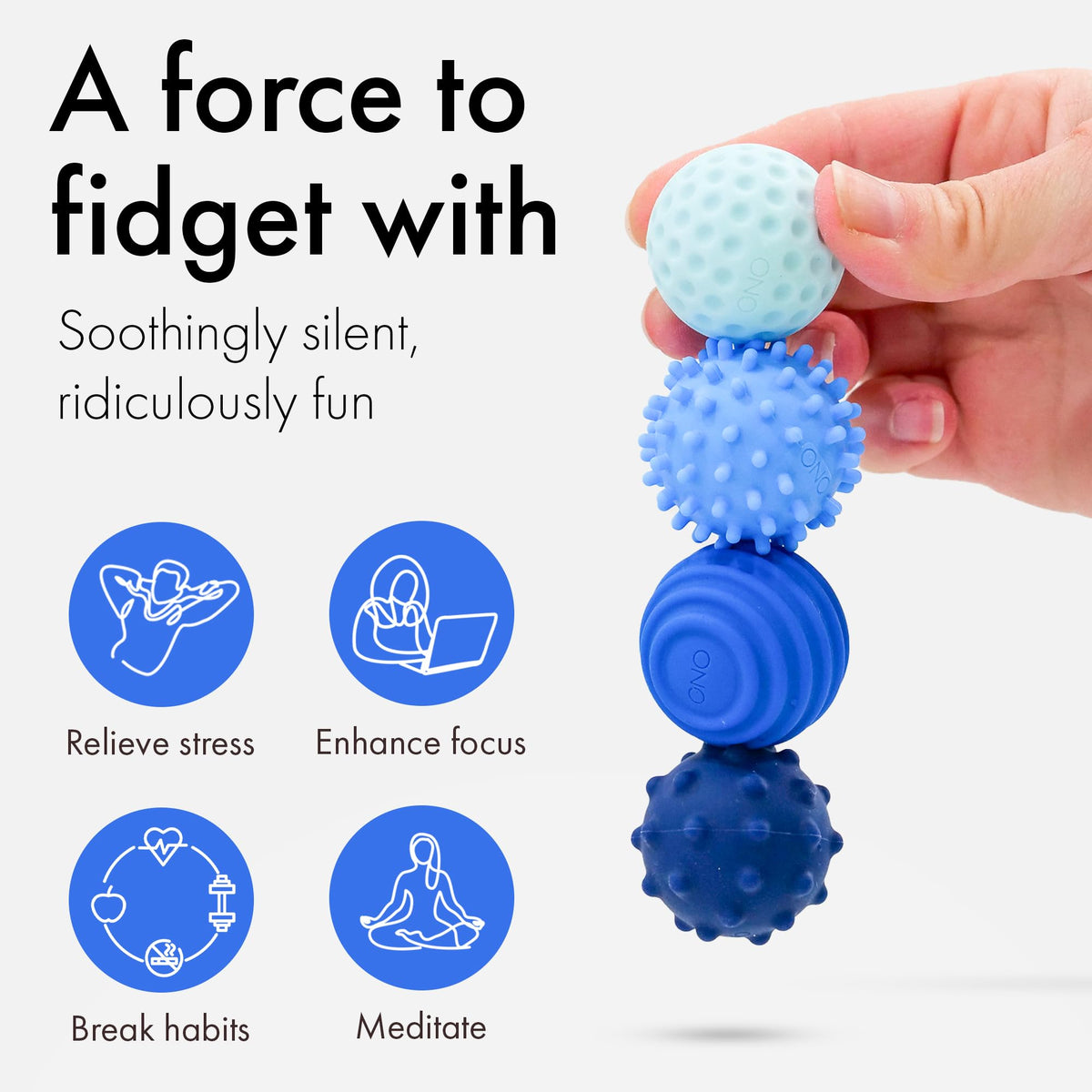 ONO Signets – Silicone Magnetic Balls with Textured Dimples, Bumps & Waves | Fidget Toy for Adults (Sapphire, Set of 8)