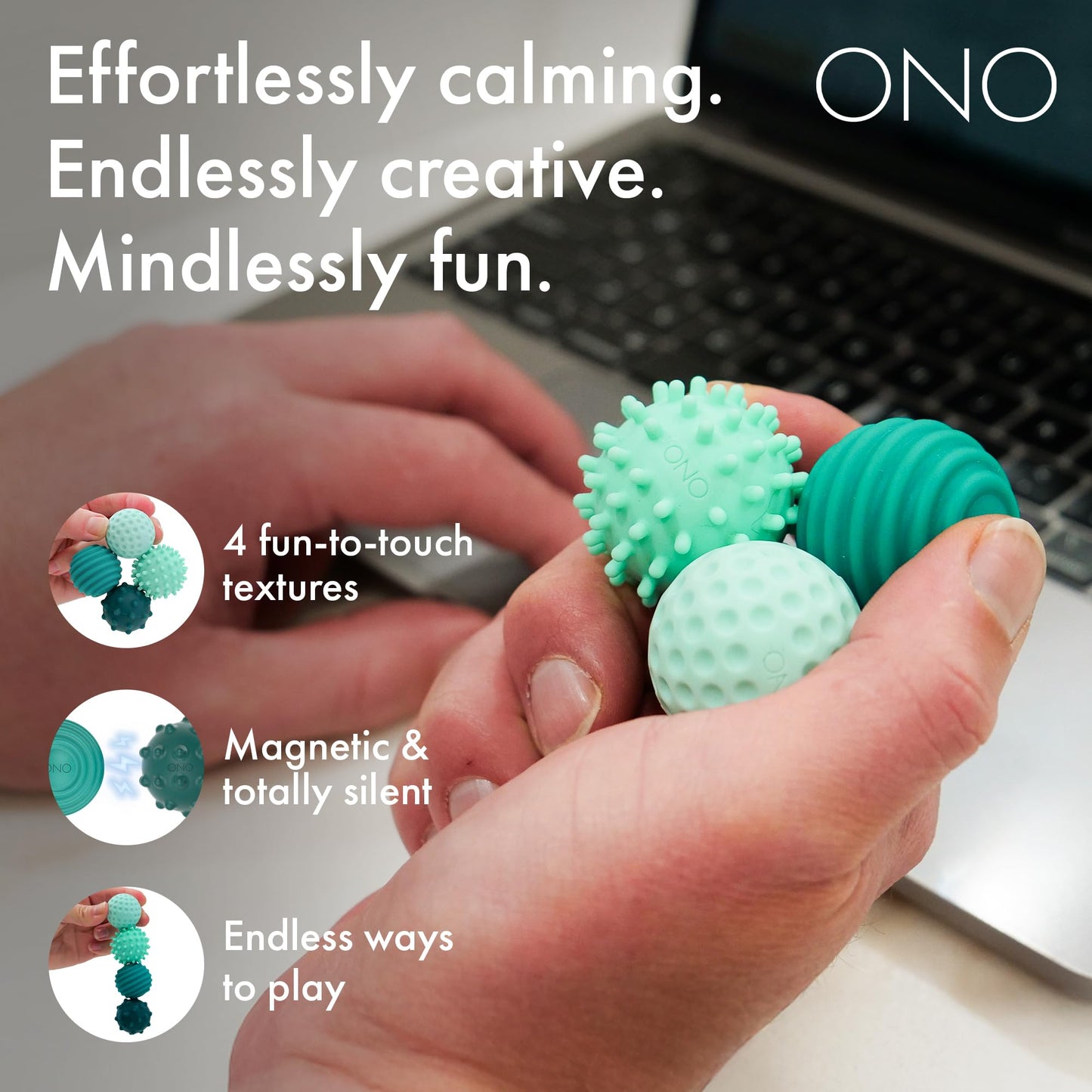 ONO Signets – Silicone Magnetic Fidget Balls with Textured Dimples, Bumps & Waves (Turquoise, Set of 4)