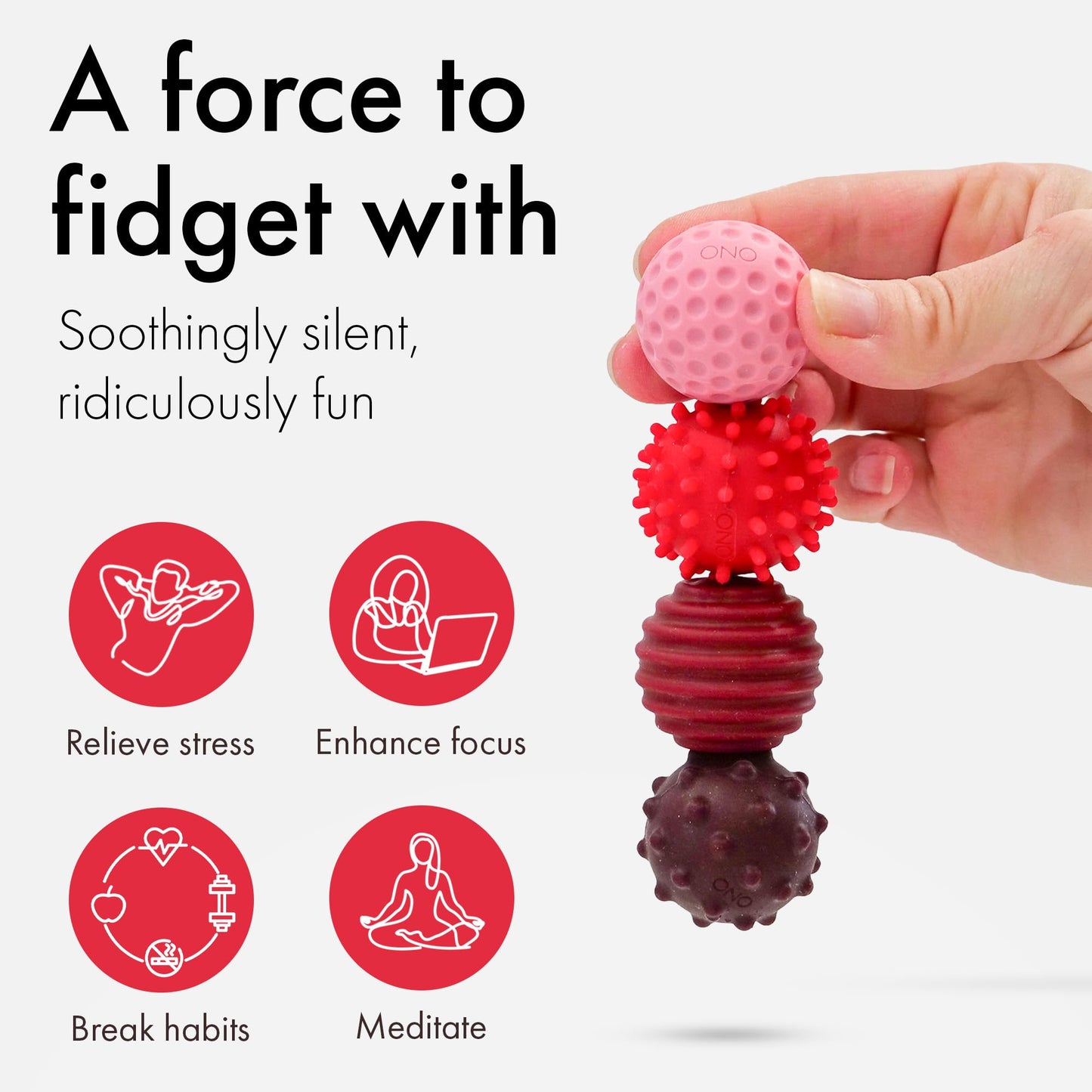 ONO Signets – Silicone Magnetic Balls with Textured Dimples, Bumps, and Waves | Ruby, Set of 8 | Fidget Toy for Adults