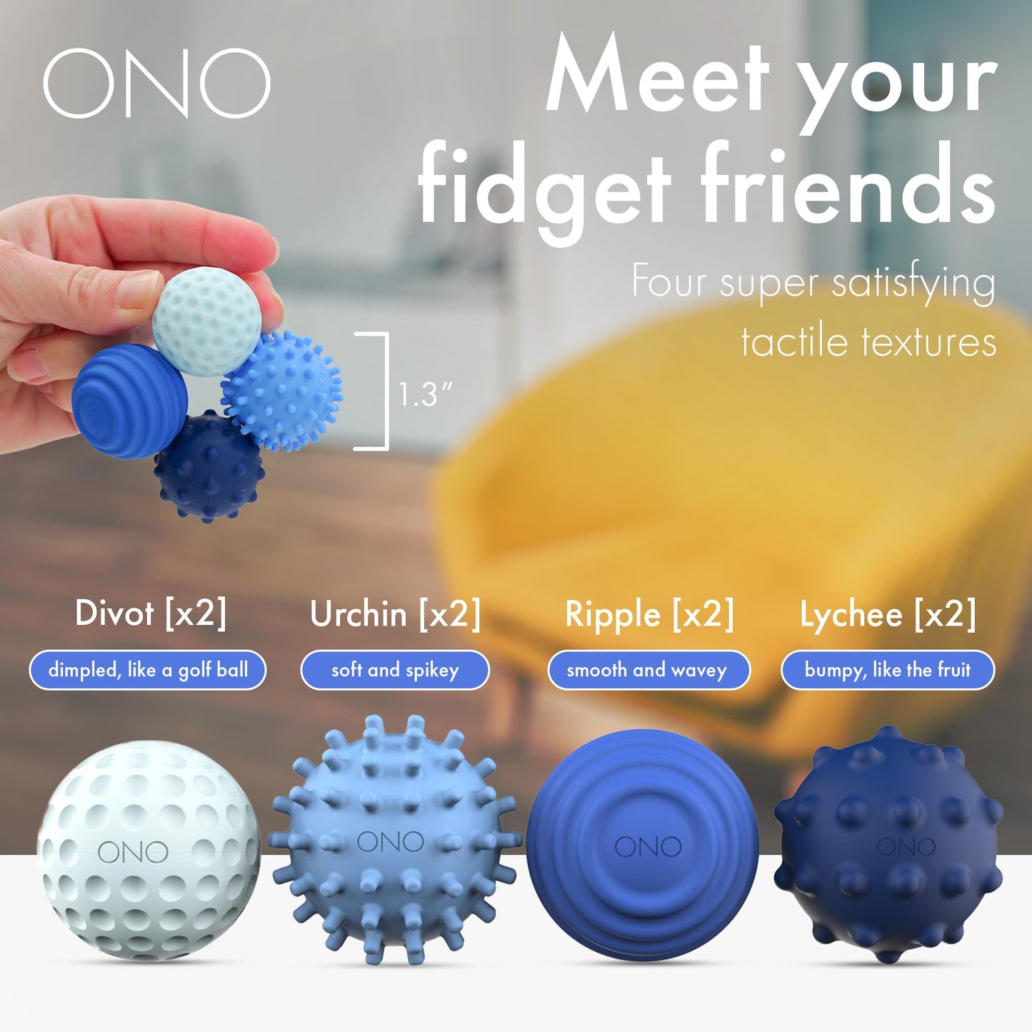 ONO Signets – Silicone Magnetic Balls with Textured Dimples, Bumps & Waves | Fidget Toy for Adults (Sapphire, Set of 8)