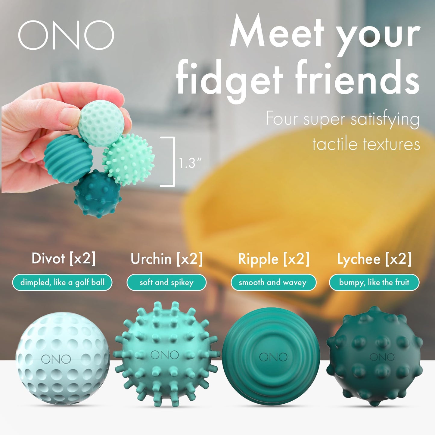 ONO Signets – Silicone Magnetic Balls with Textured Dimples, Bumps & Waves | Adult Fidget Toy (Turquoise, Set of 8)