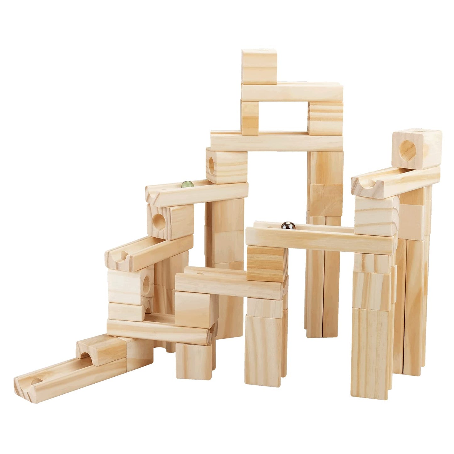 Onshine Wooden Marble Run, 60pc STEM Block Set for Kids 4-8