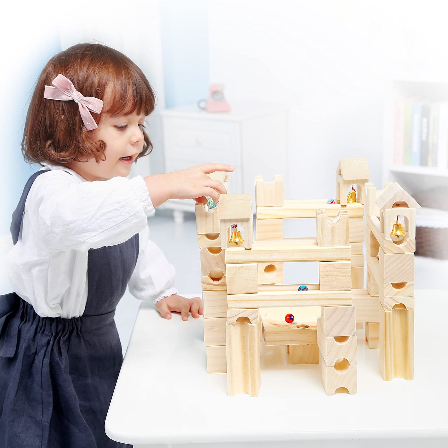 Onshine Wooden Marble Run – 80-Piece STEM Block Set for Kids Aged 4-8