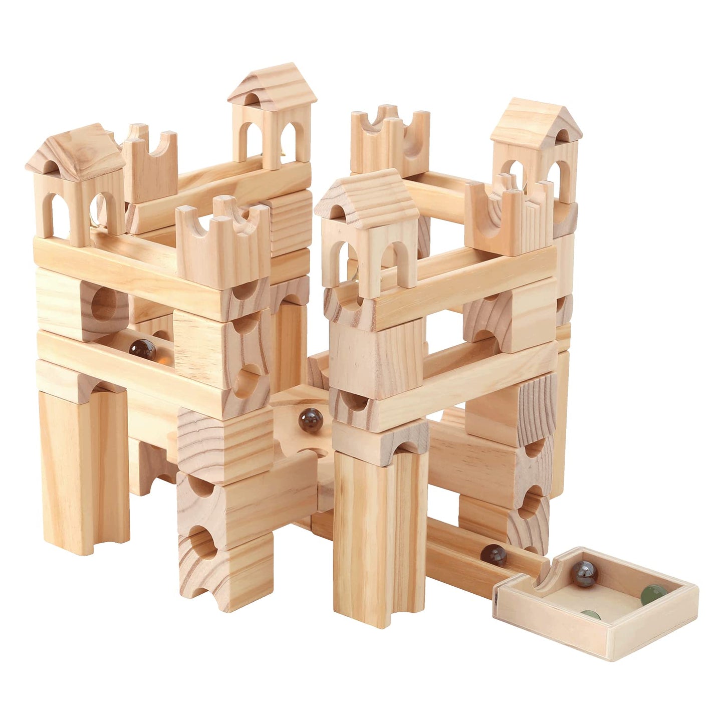 Onshine Wooden Marble Run – 80-Piece STEM Block Set for Kids Aged 4-8