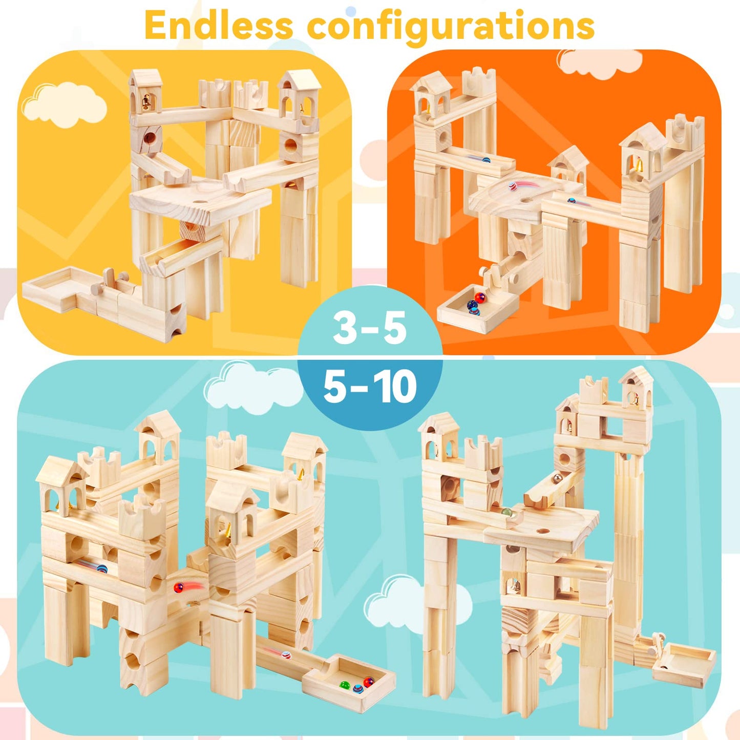 Onshine Wooden Marble Run – 80-Piece STEM Block Set for Kids Aged 4-8