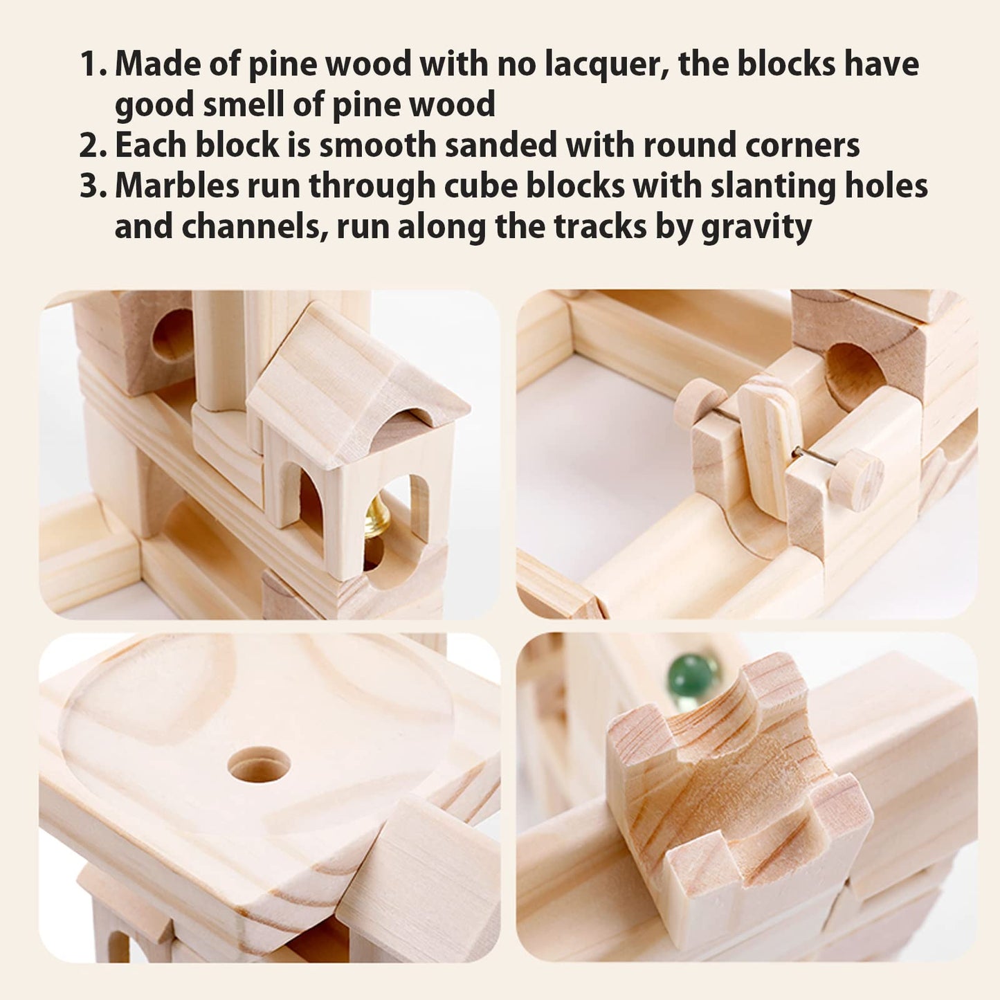 Onshine Wooden Marble Run – 80-Piece STEM Block Set for Kids Aged 4-8