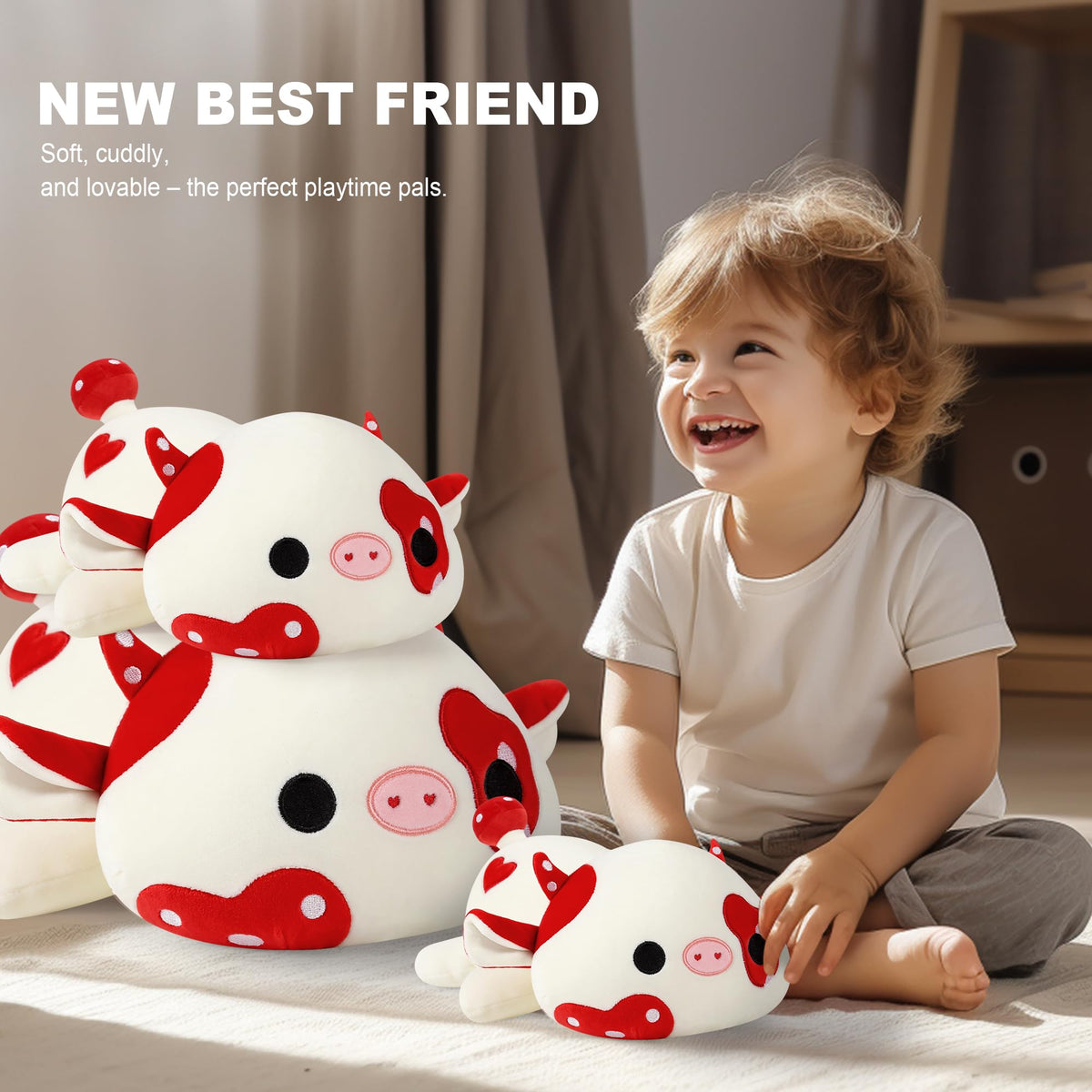 Onsoyours 9-Inch Cow Plush - Cute Mushroom Love Cow Red and White Stuffed Toy