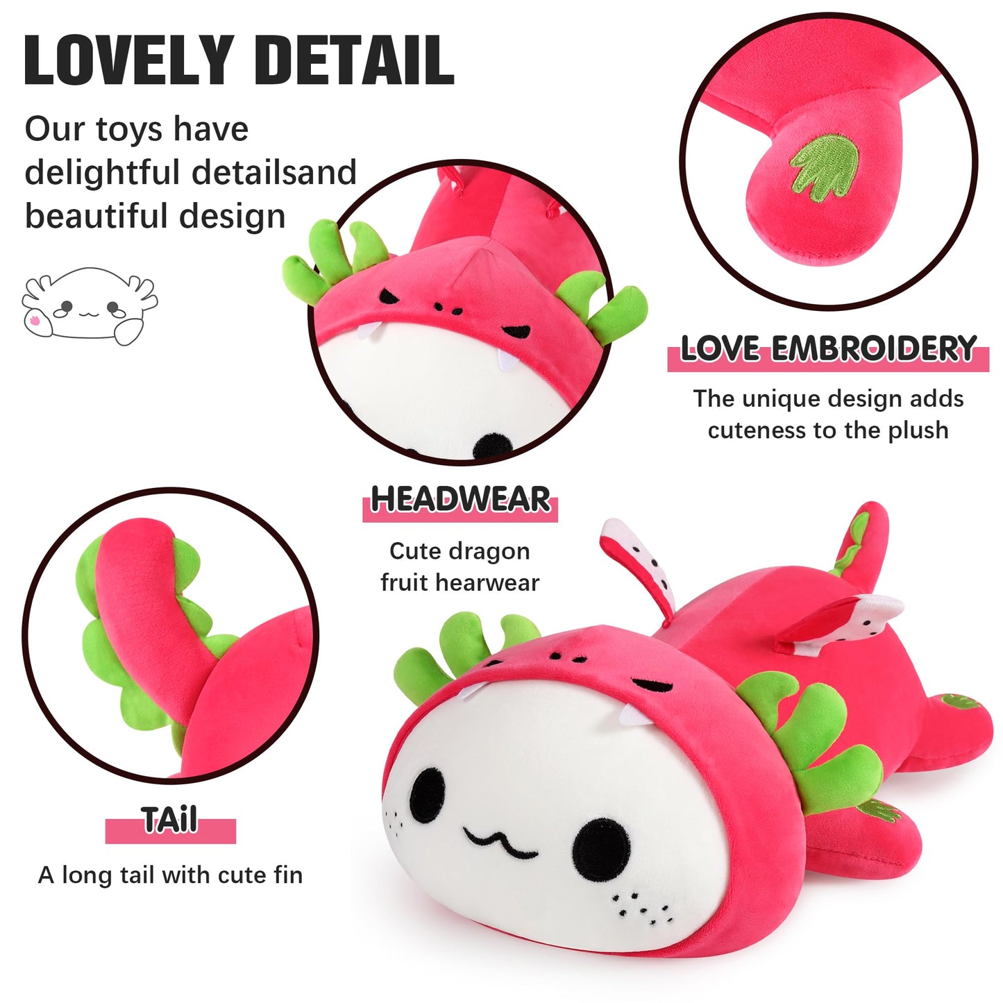 Onsoyours Axolotl Dragon Fruit Plush Pillow - 13in Soft Cute Plush Toy