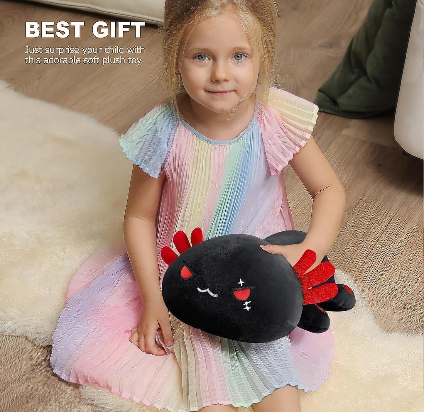 Onsoyours Cute Axolotl Plush – 13-Inch Soft Stuffed Animal Pillow (Black Axolotl A)