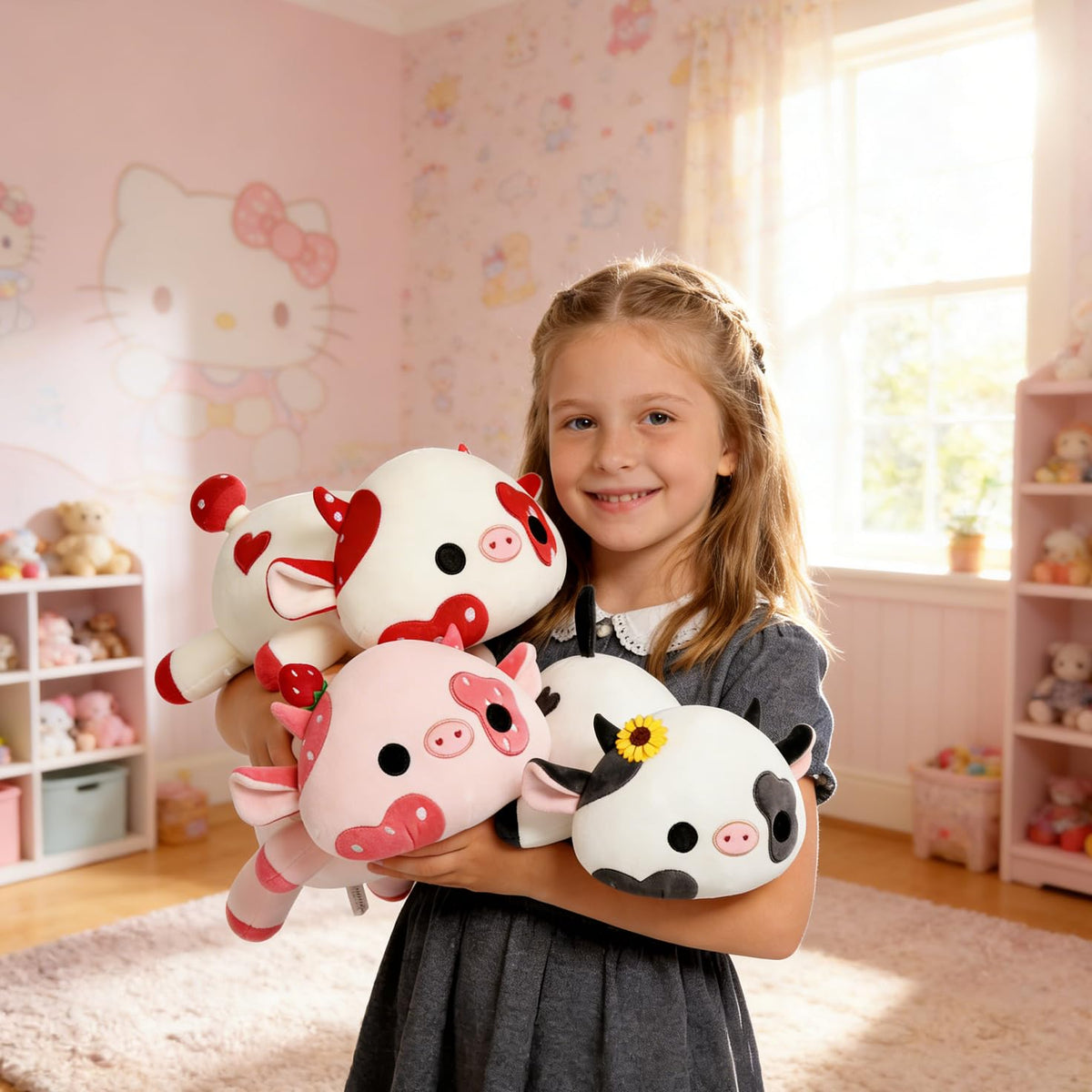 Onsoyours 9-Inch Cow Plush - Cute Mushroom Love Cow Red and White Stuffed Toy