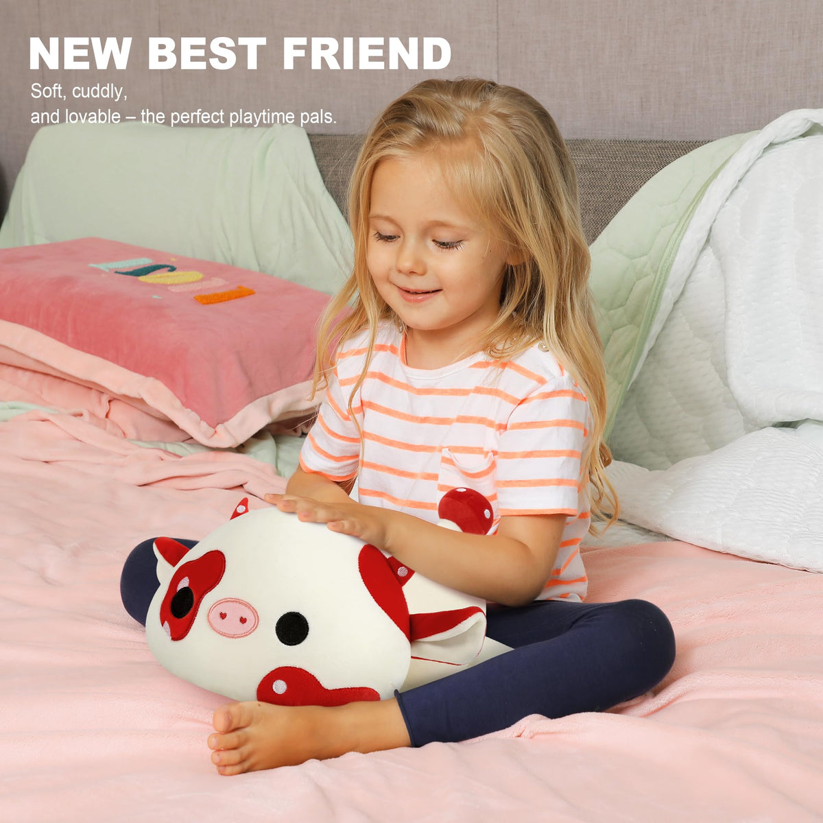 Onsoyours Cute Cow Plushie - 12in Soft Mushroom Love Cow Plush Pillow for Kids