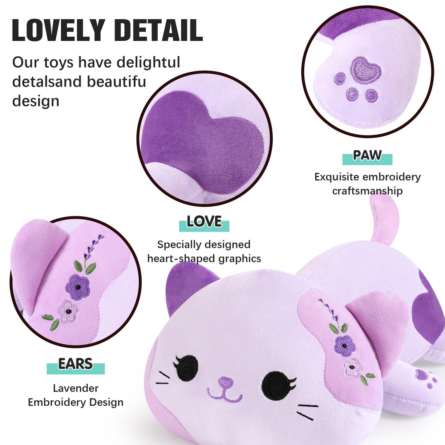 Onsoyours Original Lavender Cat Plush 13-Inch – Soft Kawaii Kitty Pillow Gift