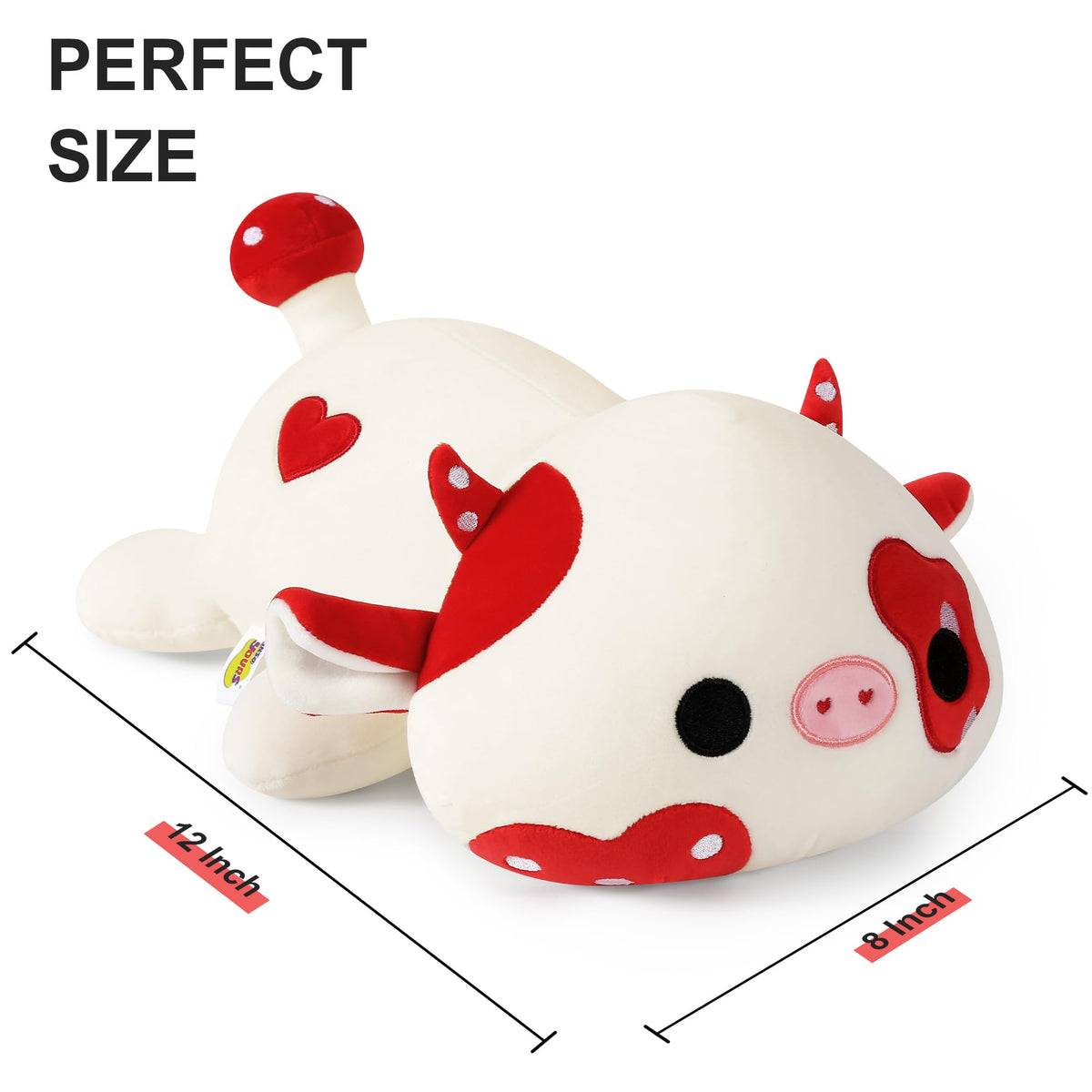 Onsoyours Cute Cow Plushie - 12in Soft Mushroom Love Cow Plush Pillow for Kids