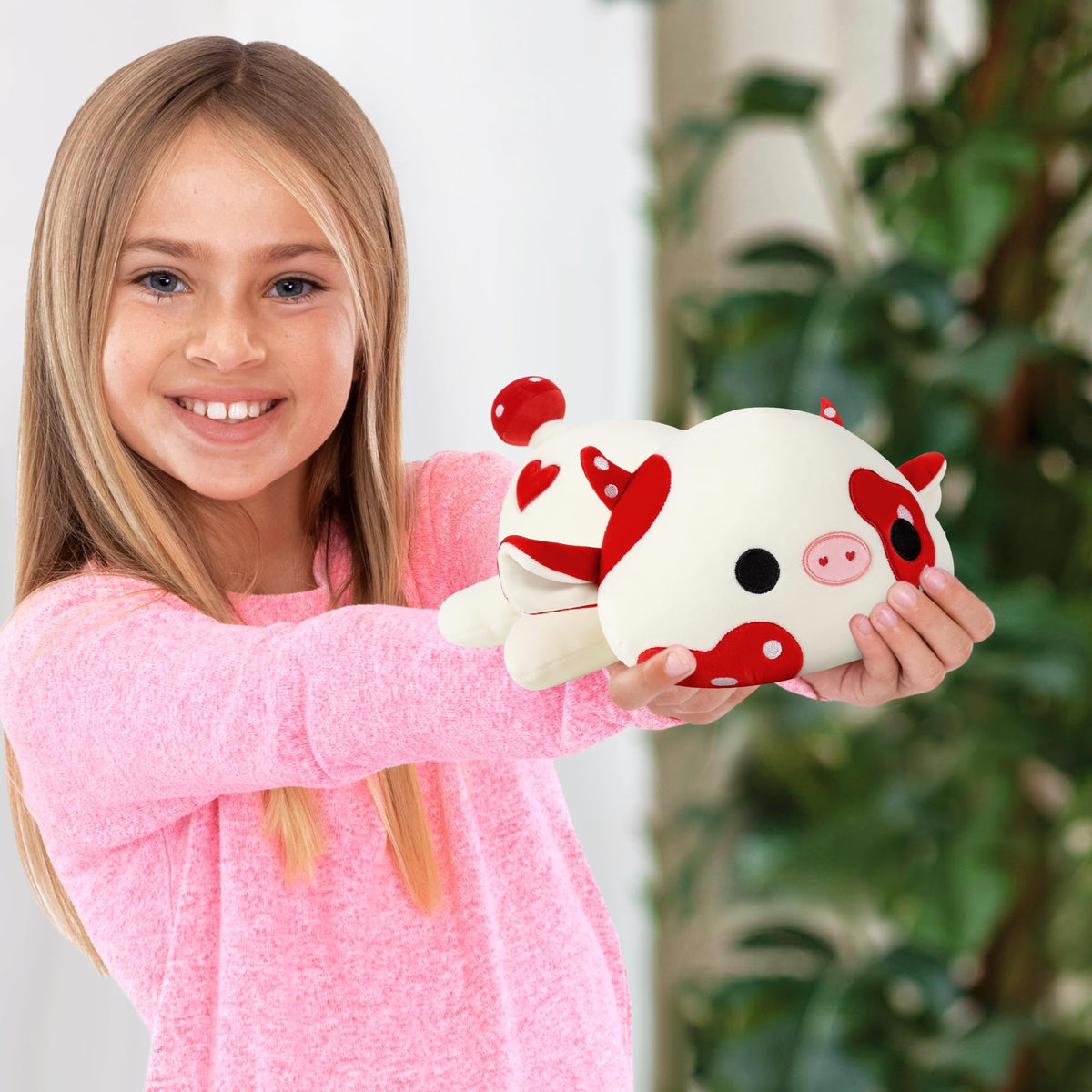 Onsoyours 9-Inch Cow Plush - Cute Mushroom Love Cow Red and White Stuffed Toy