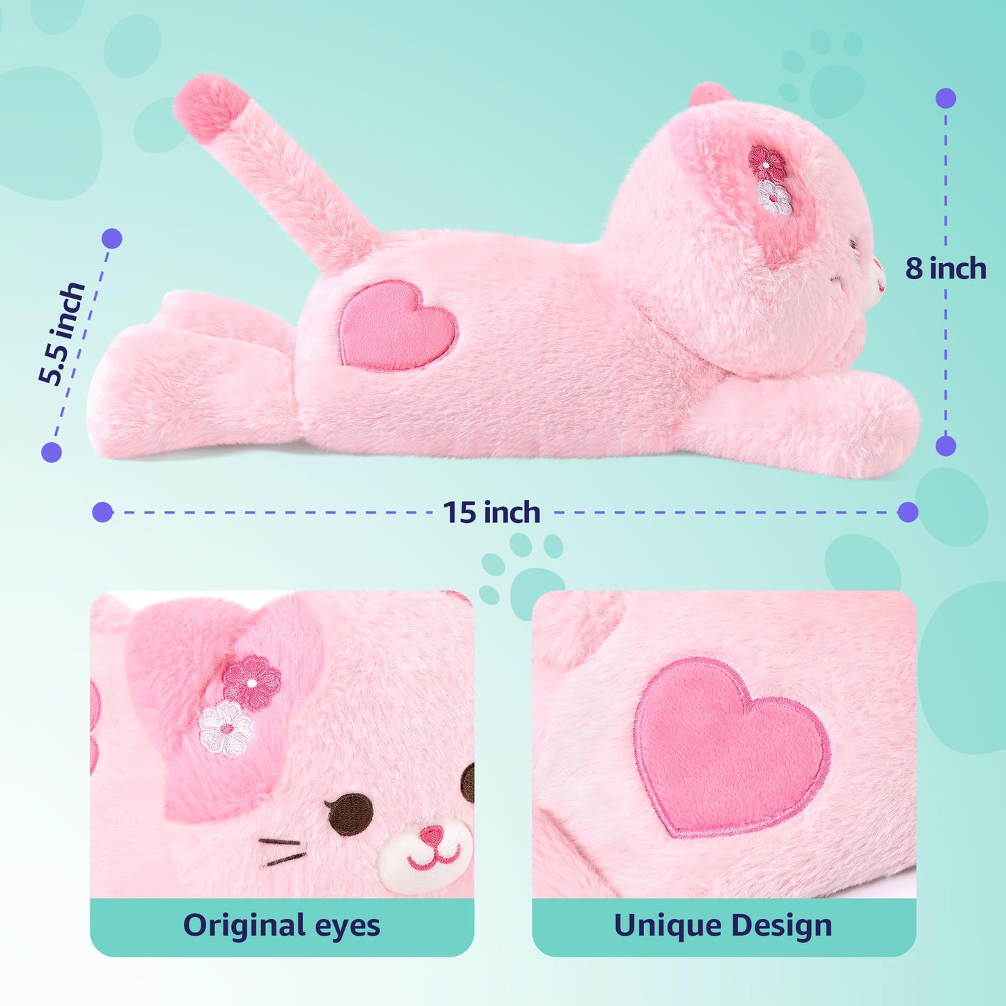 Onsoyours Original Heatable & Weighted Sakura Cat Plush – 15-Inch Microwavable Kitten for Warmth and Comfort