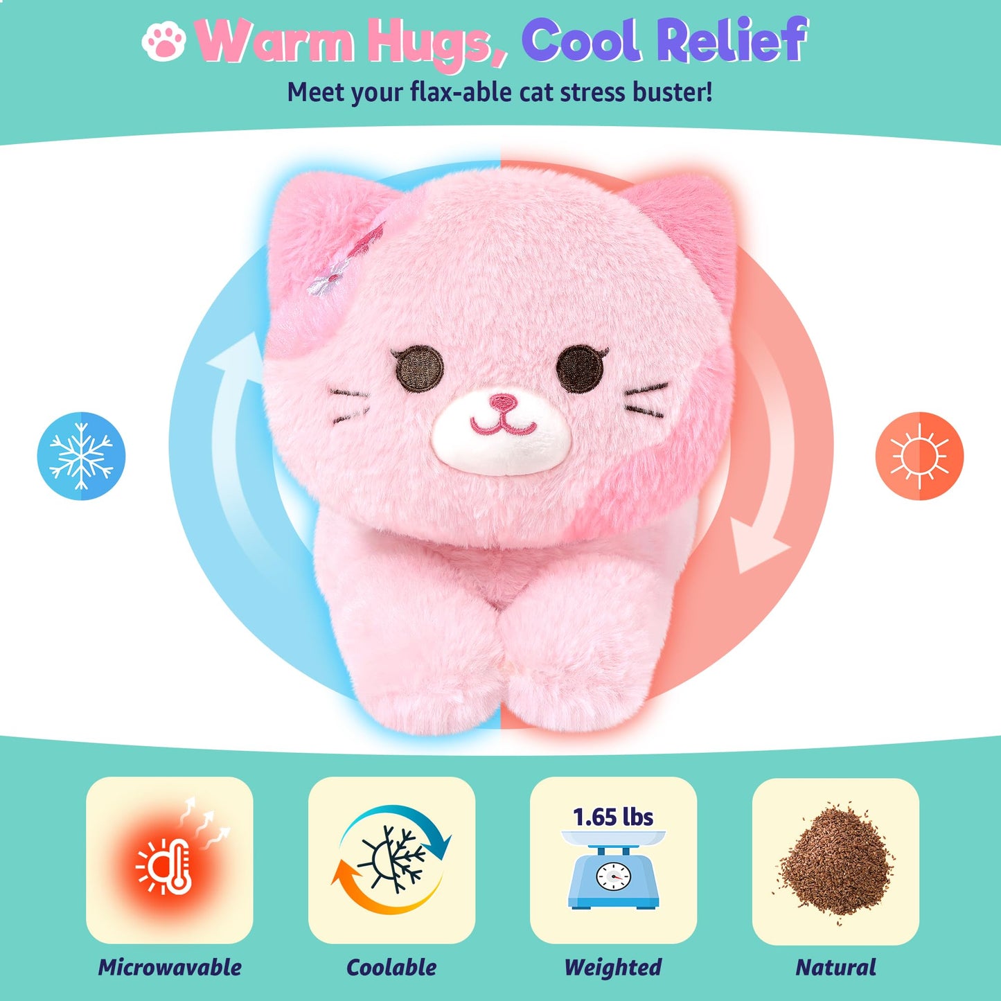 Onsoyours Original Heatable & Weighted Sakura Cat Plush – 15-Inch Microwavable Kitten for Warmth and Comfort