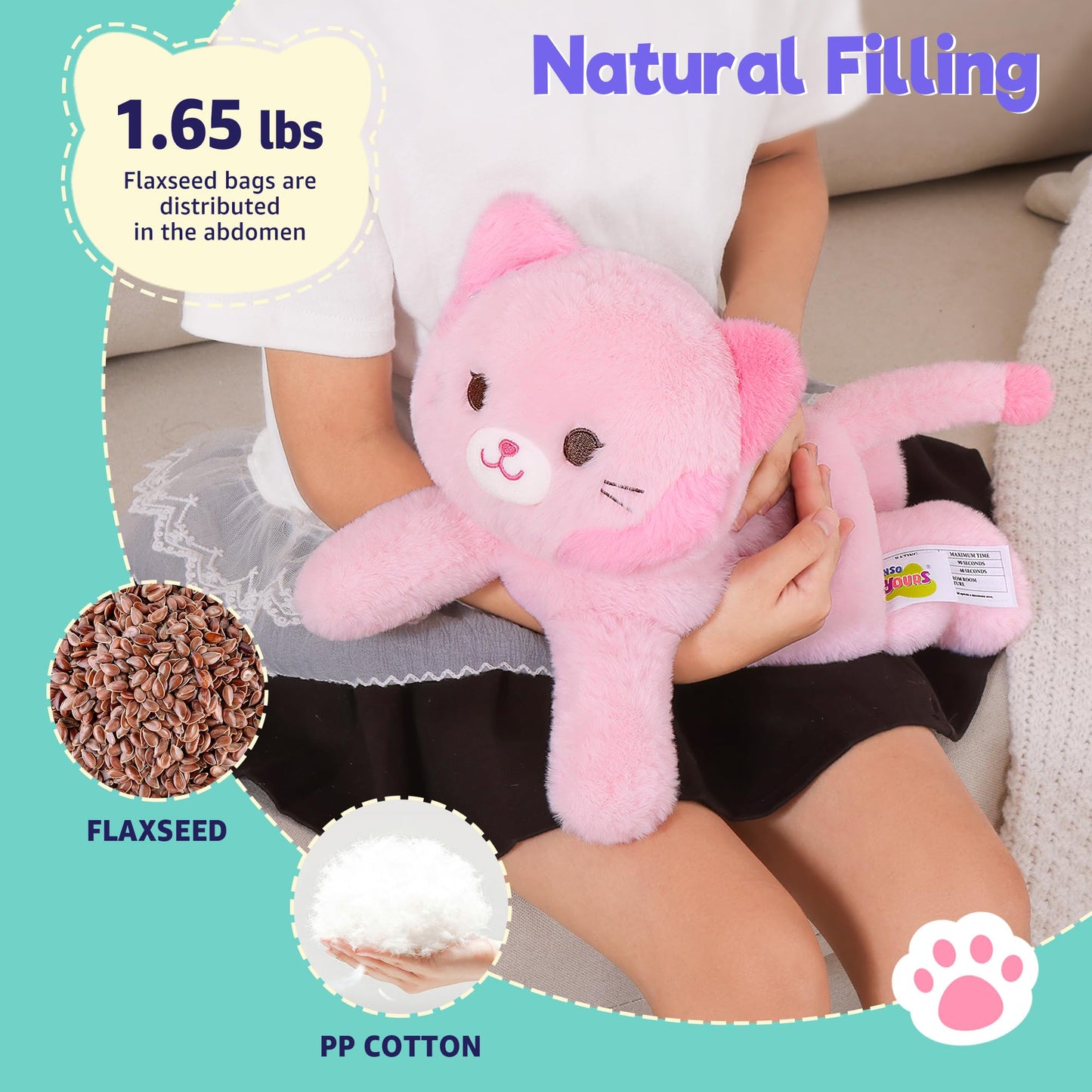 Onsoyours Original Heatable & Weighted Sakura Cat Plush – 15-Inch Microwavable Kitten for Warmth and Comfort