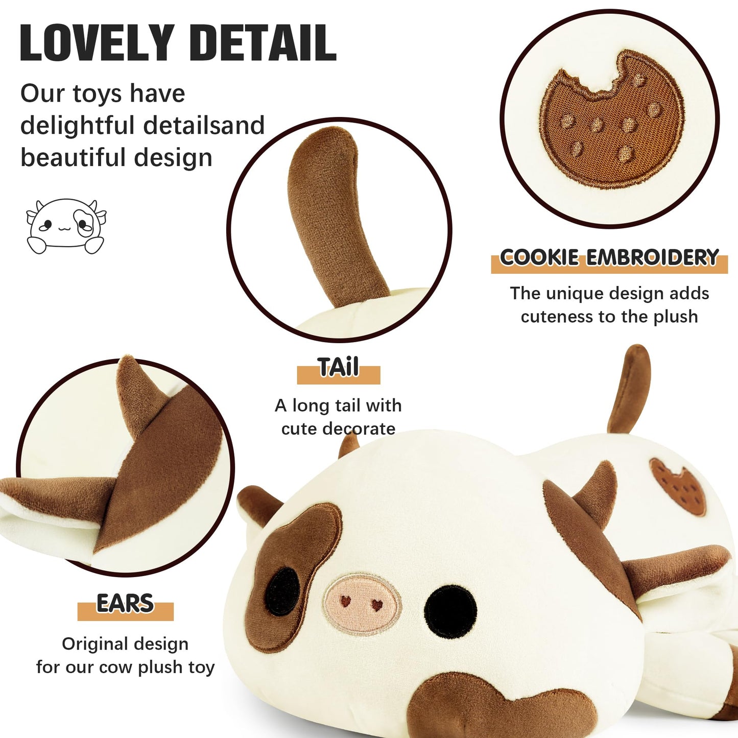 Onsoyours Cute Cow Plushie - 12-Inch Cookies Cow Squishy Plush Toy Pillow