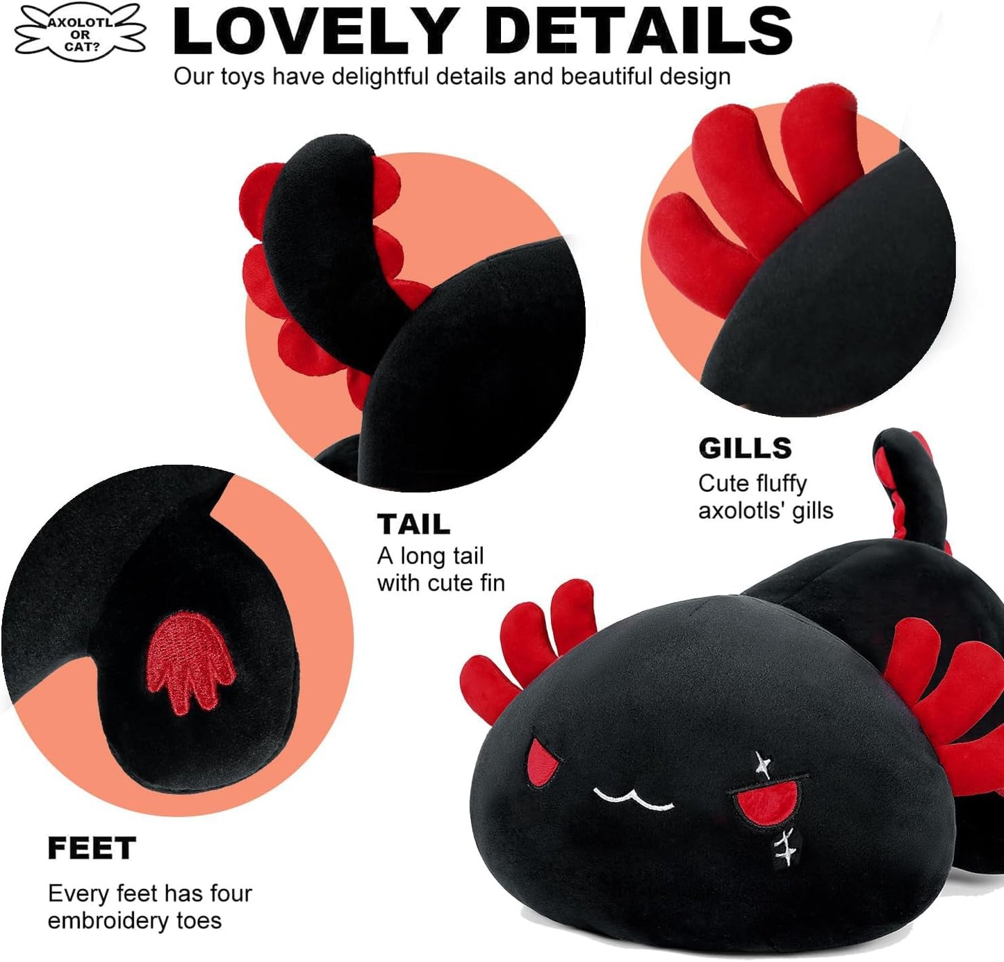 Onsoyours Cute Axolotl Plush – 13-Inch Soft Stuffed Animal Pillow (Black Axolotl A)