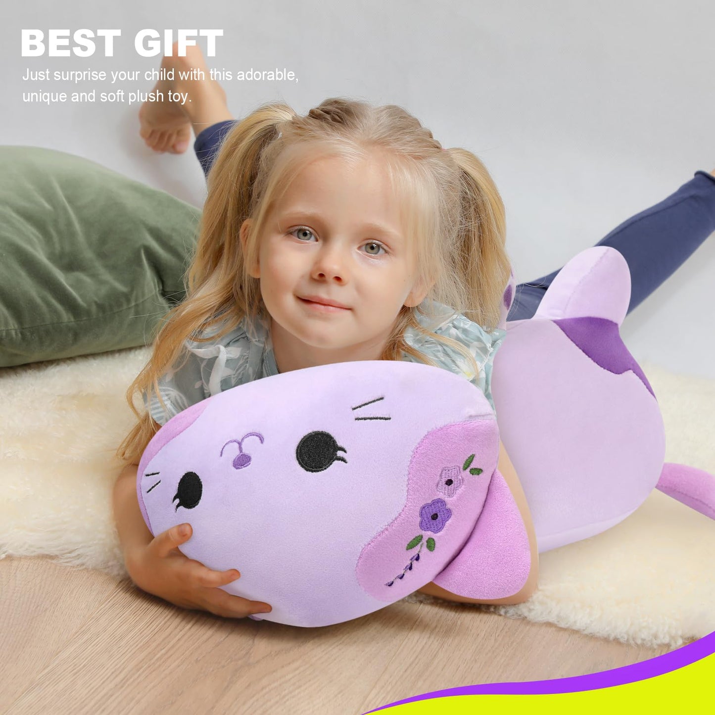 Onsoyours Lavender Cat Plush 20 Inch – Soft Non-Toxic Kawaii Kitty Gift