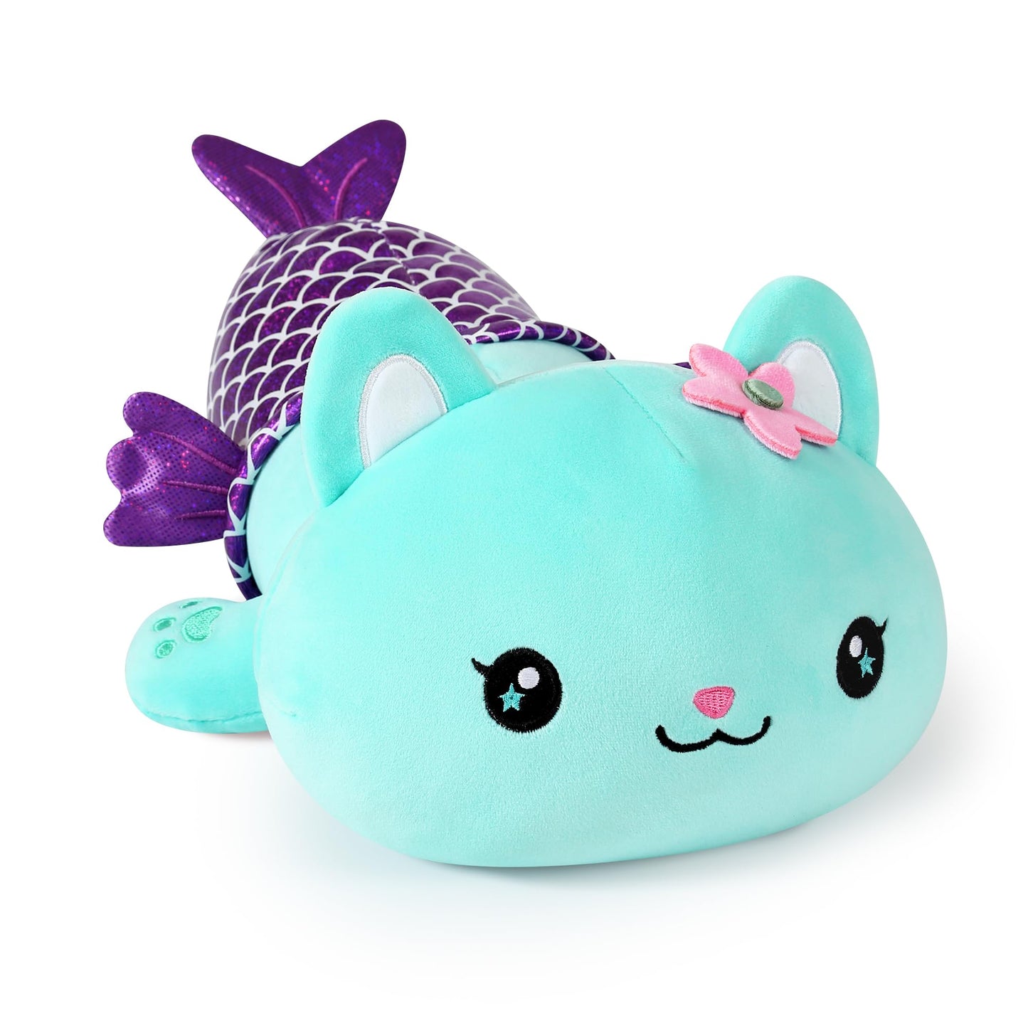 Onsoyours Cute Kitten Mermaid Plush Toy – 12-Inch Blue Cat Mermaid Pillow for Kids