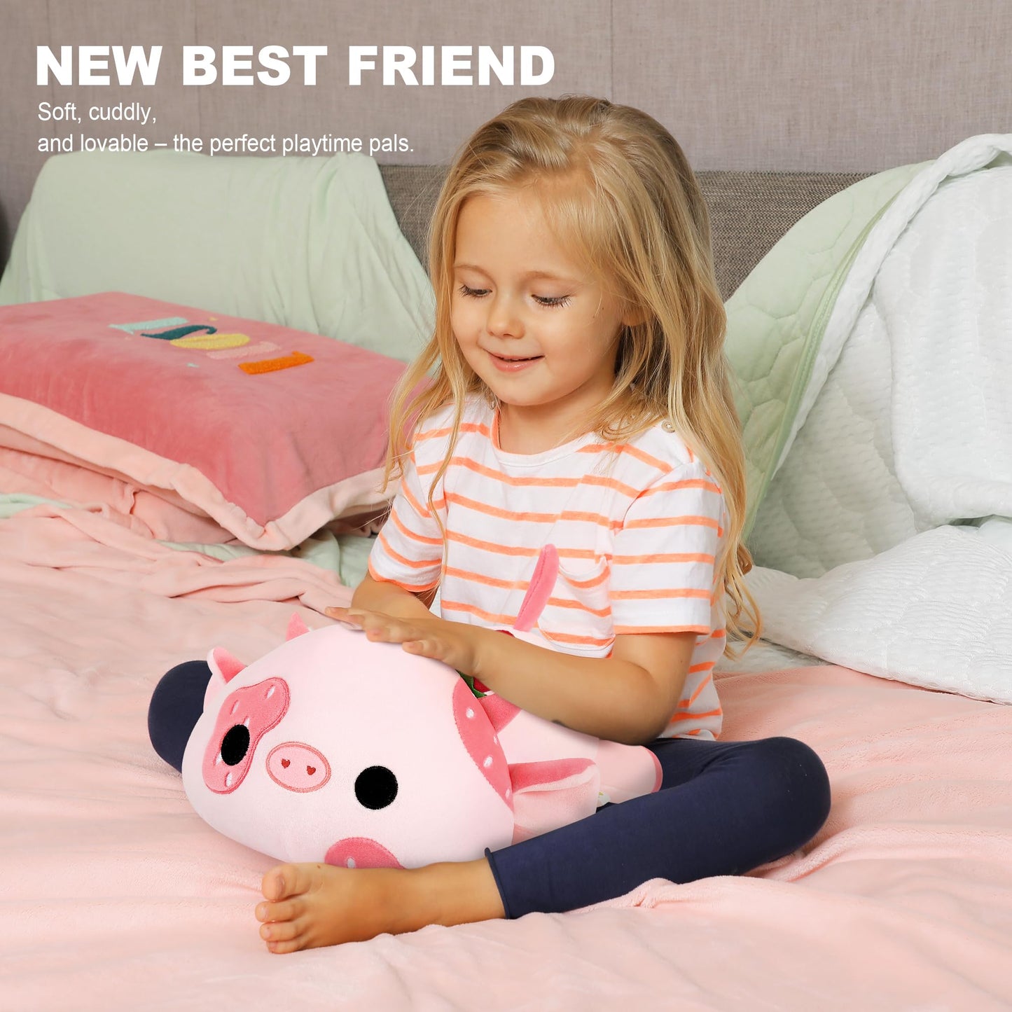Onsoyours Cute Cow Plushie 12in – Strawberry Love Plush Toy for Kids
