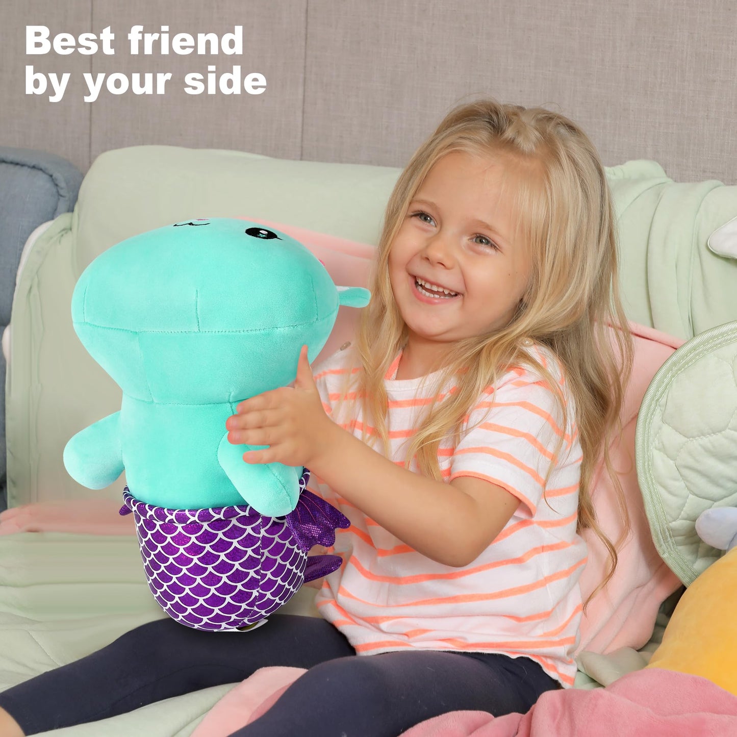 Onsoyours Cute Kitten Mermaid Plush Toy – 12-Inch Blue Cat Mermaid Pillow for Kids