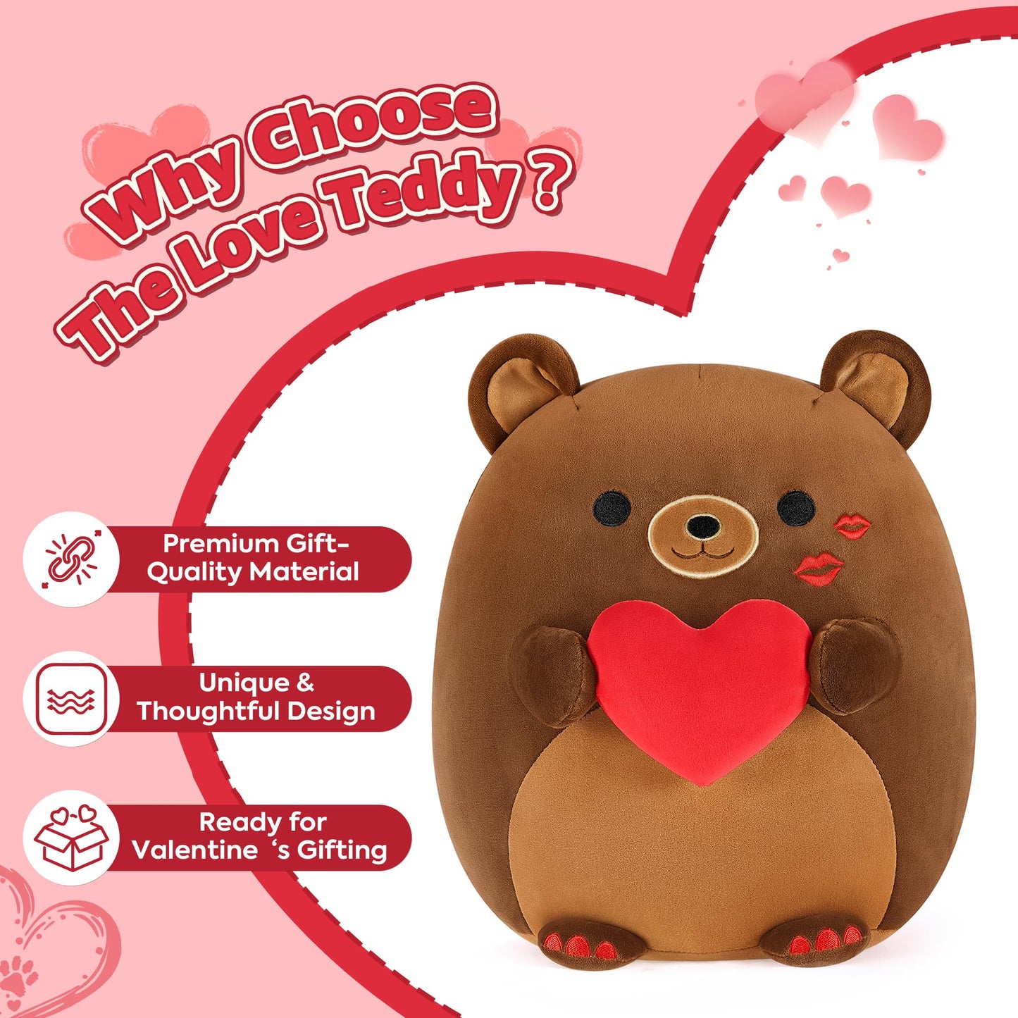 Onsoyours Original Bear Plush with Red Love – 12-Inch Ultra-Soft Heart Plush
