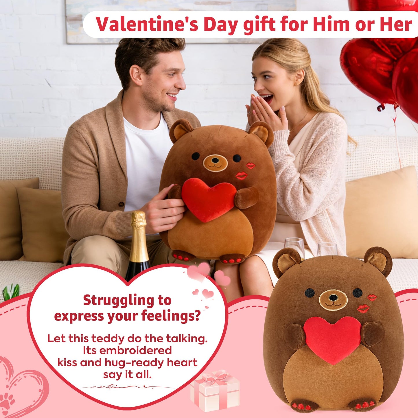 Onsoyours Original Bear Plush with Red Love – 12-Inch Ultra-Soft Heart Plush