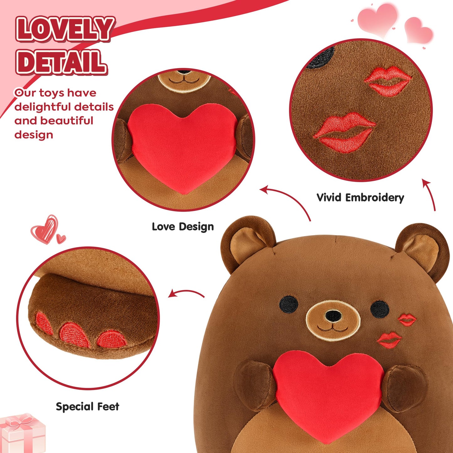 Onsoyours Original Bear Plush with Red Love – 12-Inch Ultra-Soft Heart Plush