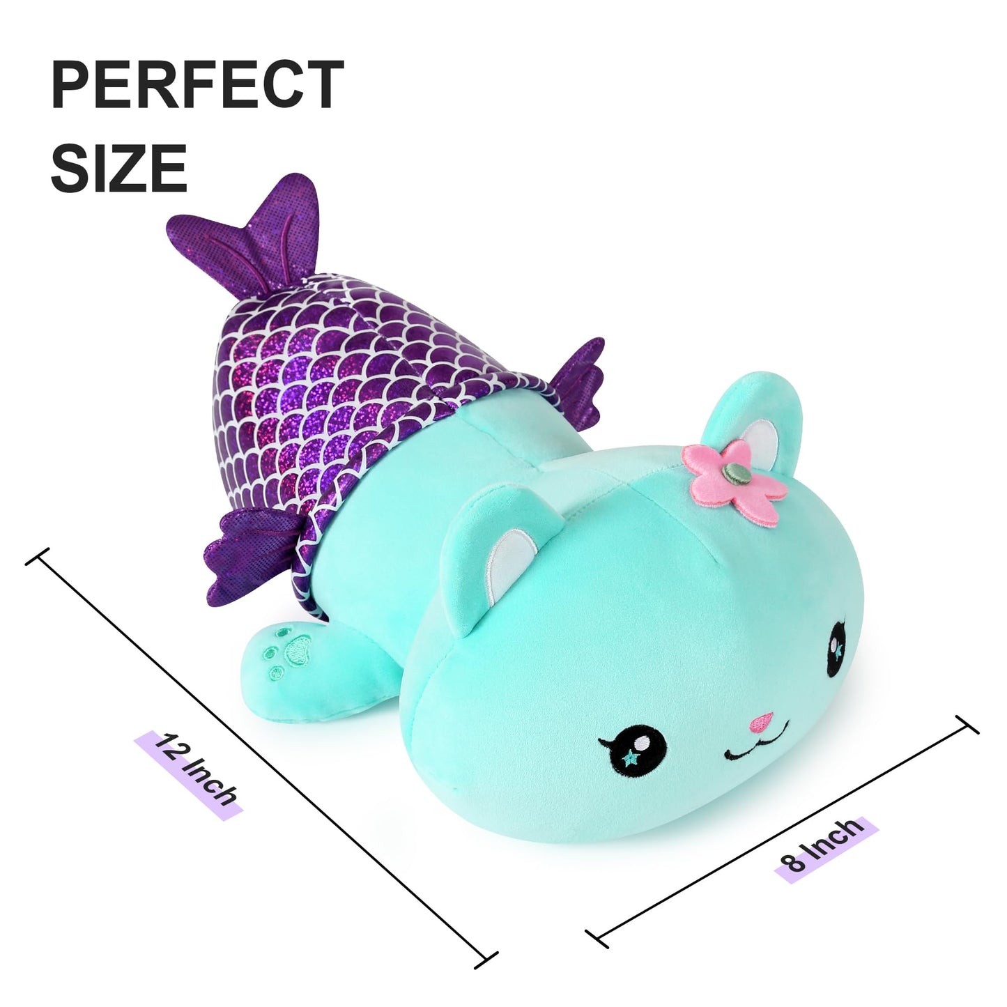 Onsoyours Cute Kitten Mermaid Plush Toy – 12-Inch Blue Cat Mermaid Pillow for Kids