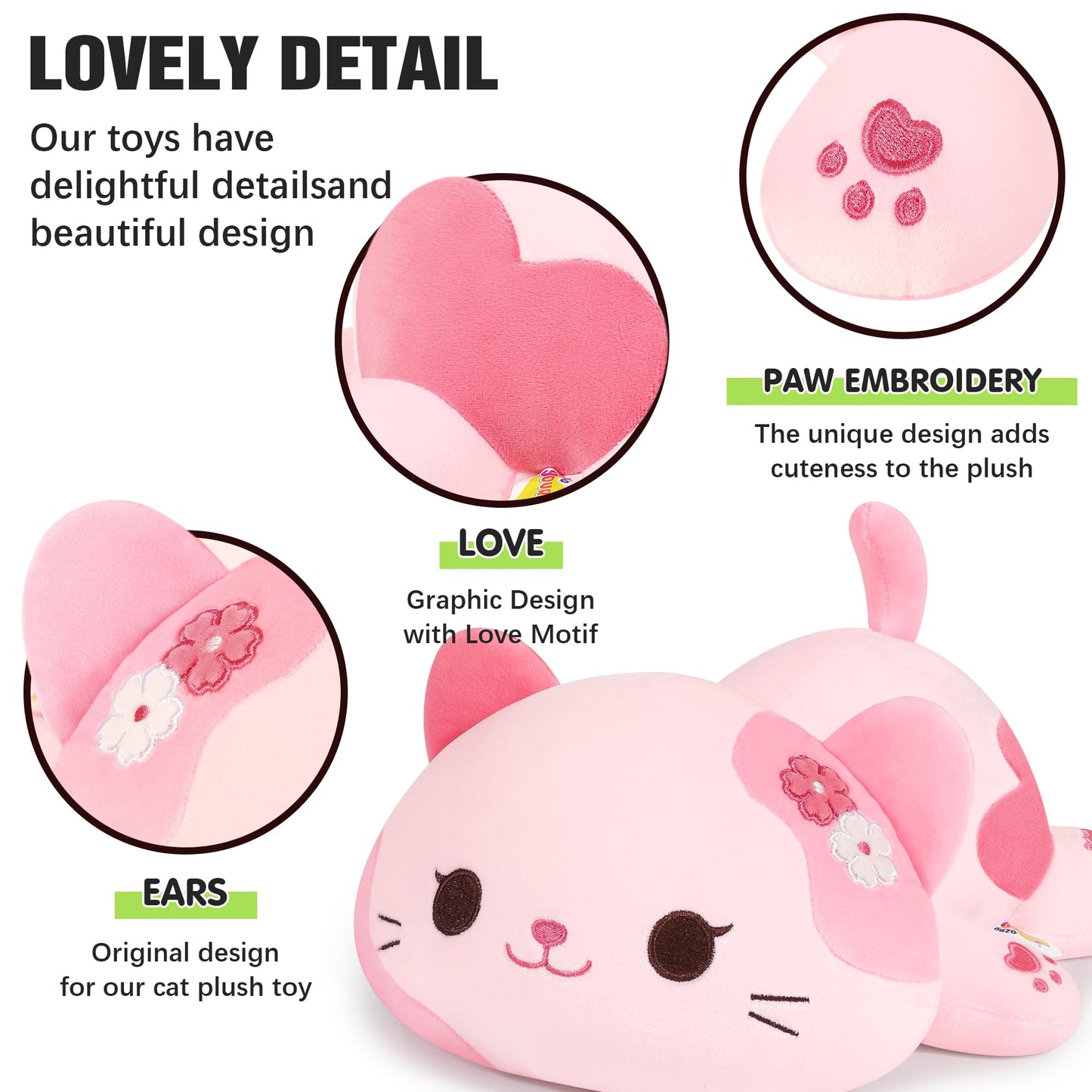 Onsoyours Sakura Cat Plush - 13-Inch Pink Kawaii Kitty Plush Toy & Hug Pillow