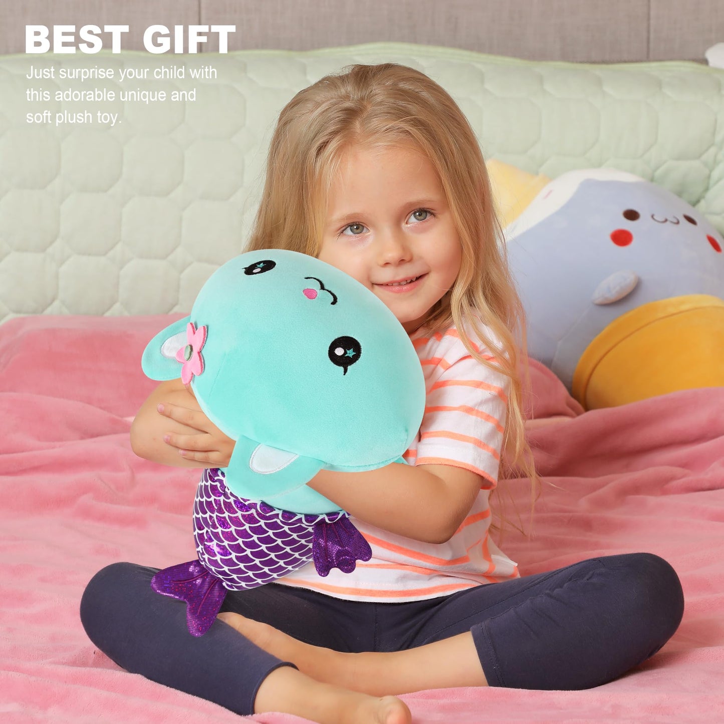 Onsoyours Cute Kitten Mermaid Plush Toy – 12-Inch Blue Cat Mermaid Pillow for Kids