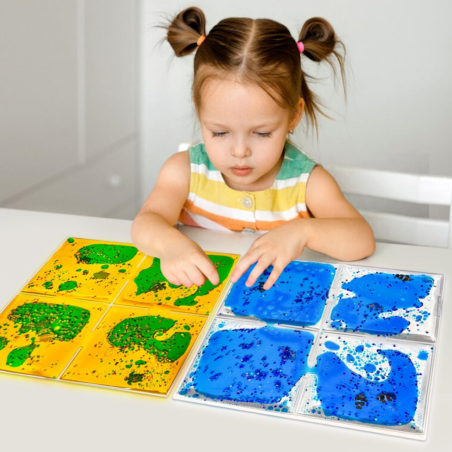 Onyoloy Liquid Sensory Soft Gel Tiles - 12-by-12-Inch Square Set of 9 - Multicolor Water Toys for Nurseries