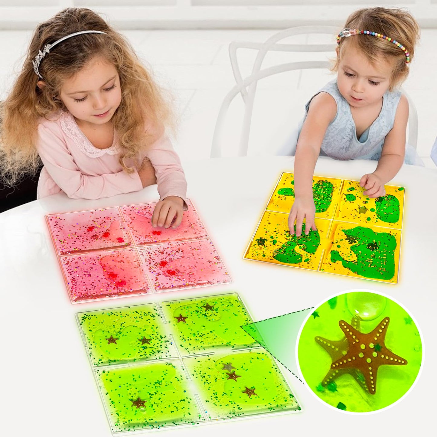 Onyoloy Liquid Sensory Soft Gel Tiles - 12-by-12-Inch Square Set of 9 - Multicolor Water Toys for Nurseries