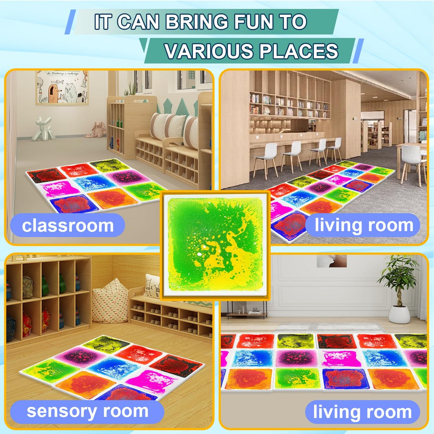 Onyoloy Liquid Sensory Tiles Floor Pads – 6-Piece Interactive Sensory Puzzle Mats for Kids