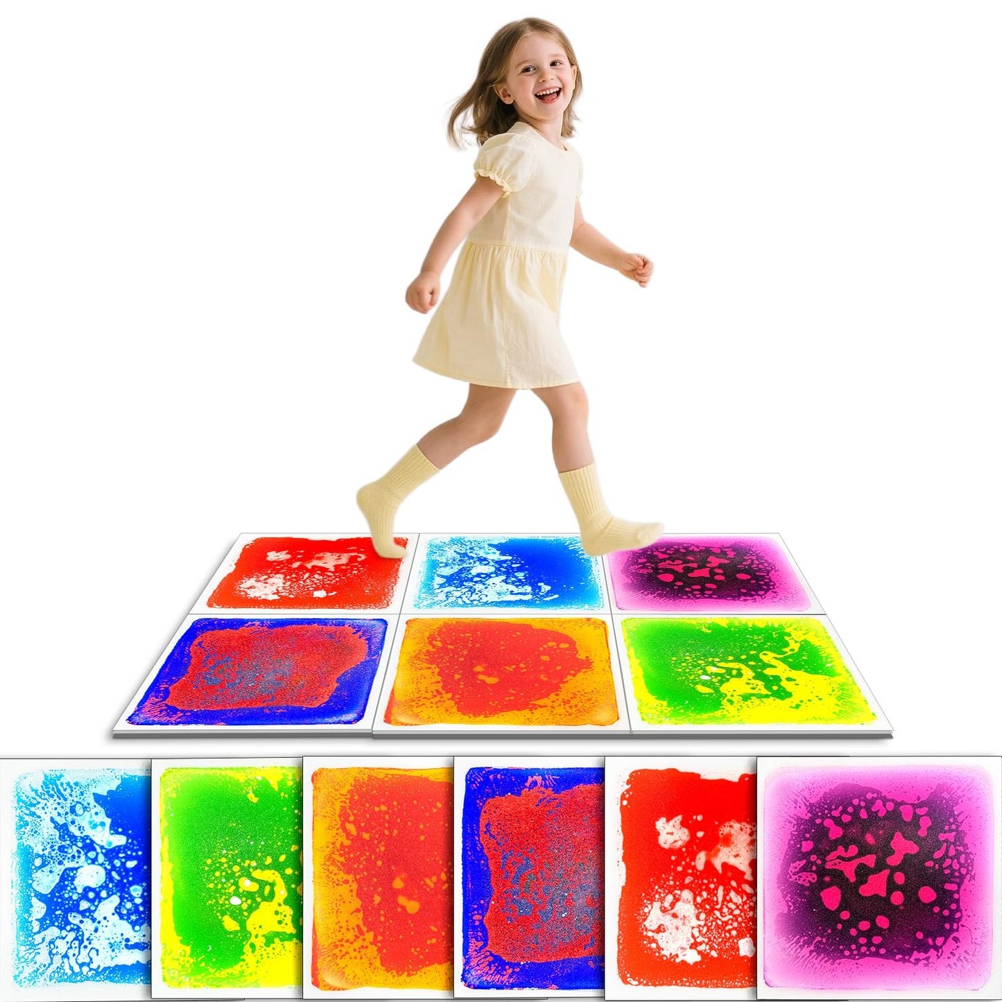 Onyoloy Liquid Sensory Tiles Floor Pads – 6-Piece Interactive Sensory Puzzle Mats for Kids