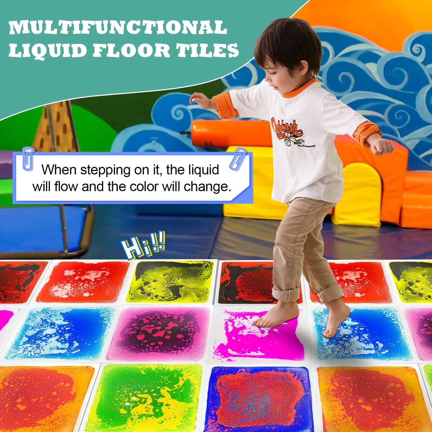 Onyoloy Liquid Sensory Tiles Floor Pads – 6-Piece Interactive Sensory Puzzle Mats for Kids